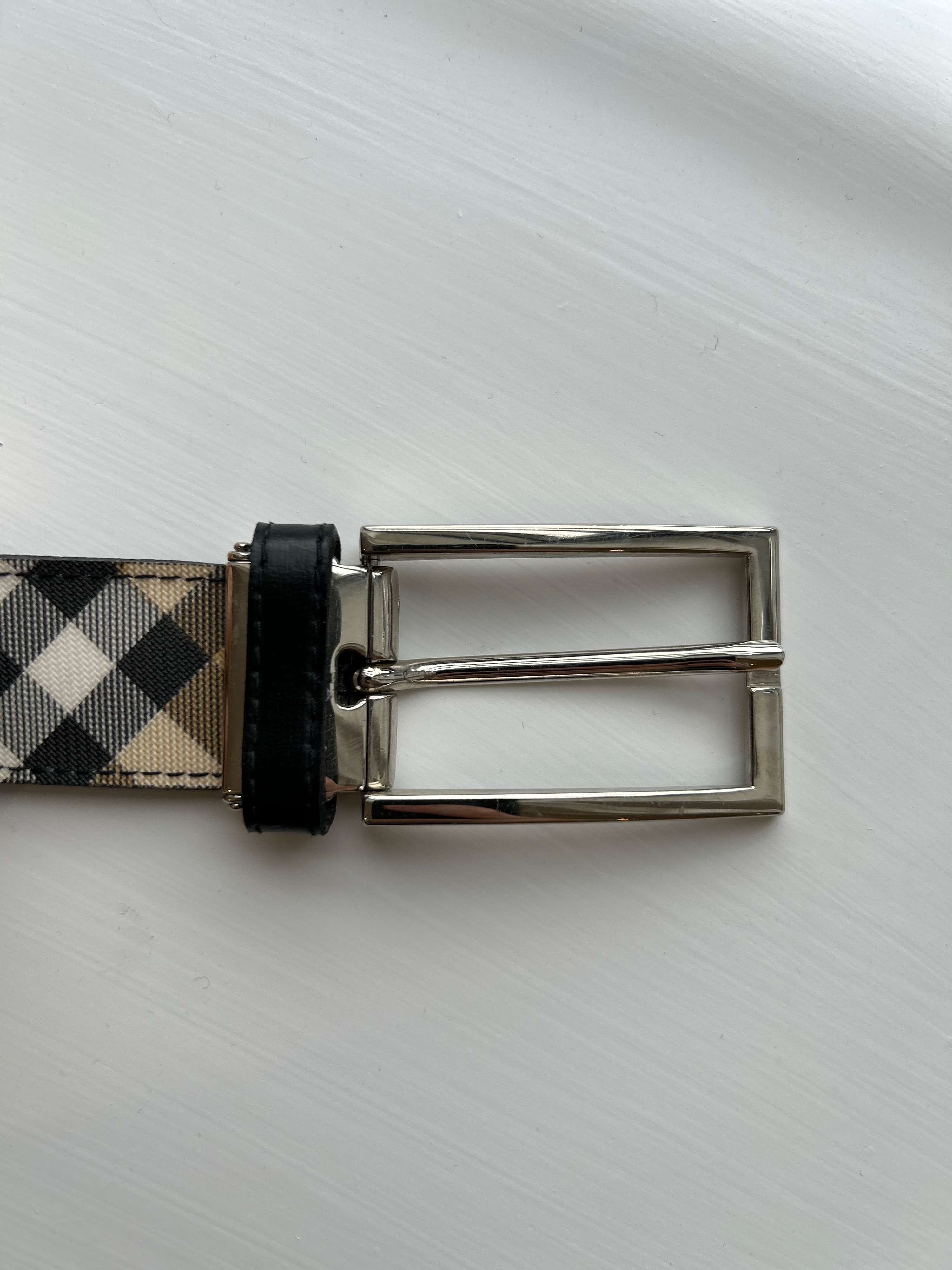 Preowned Burberry Check Canvas  leather Belt - Size 100 Burberry check- cream