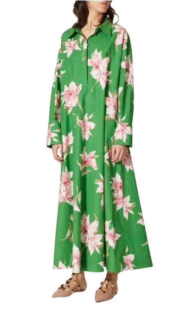 Preowned Valentino Green Floral Lilium Shirt Dress Size S Multicolored cotton