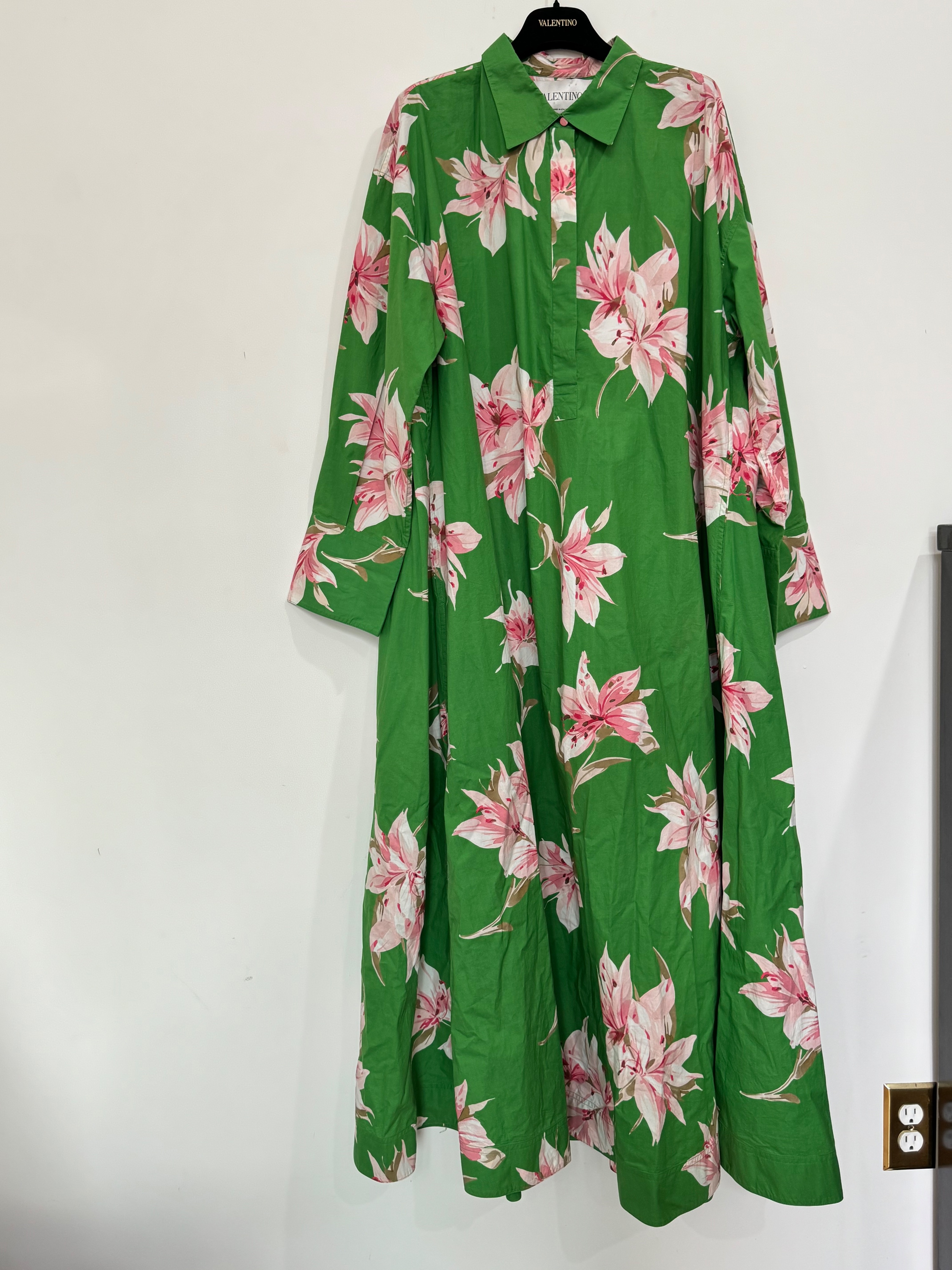 Preowned Valentino Green Floral Lilium Shirt Dress Size S Multicolored cotton