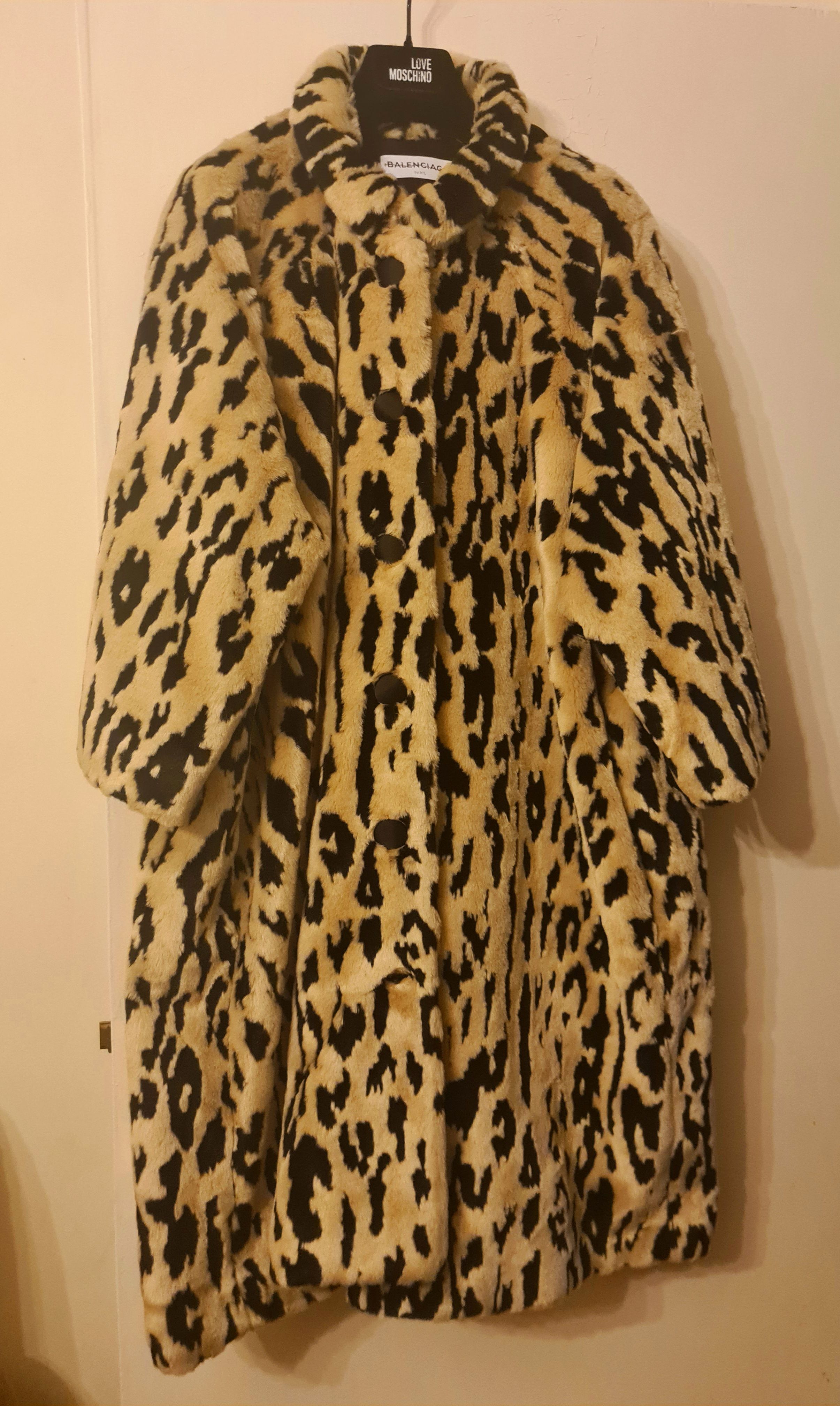 Balenciaga Leopard Faux Fur Opera Coat Size S Beige / Black