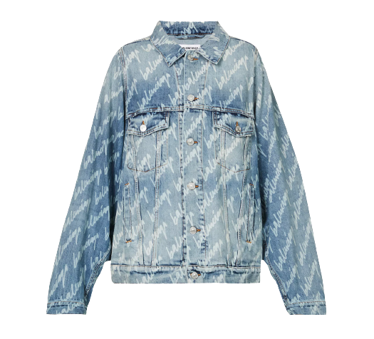 Preowned Balenciaga Logo Denim Jacket Size M Blue cotton