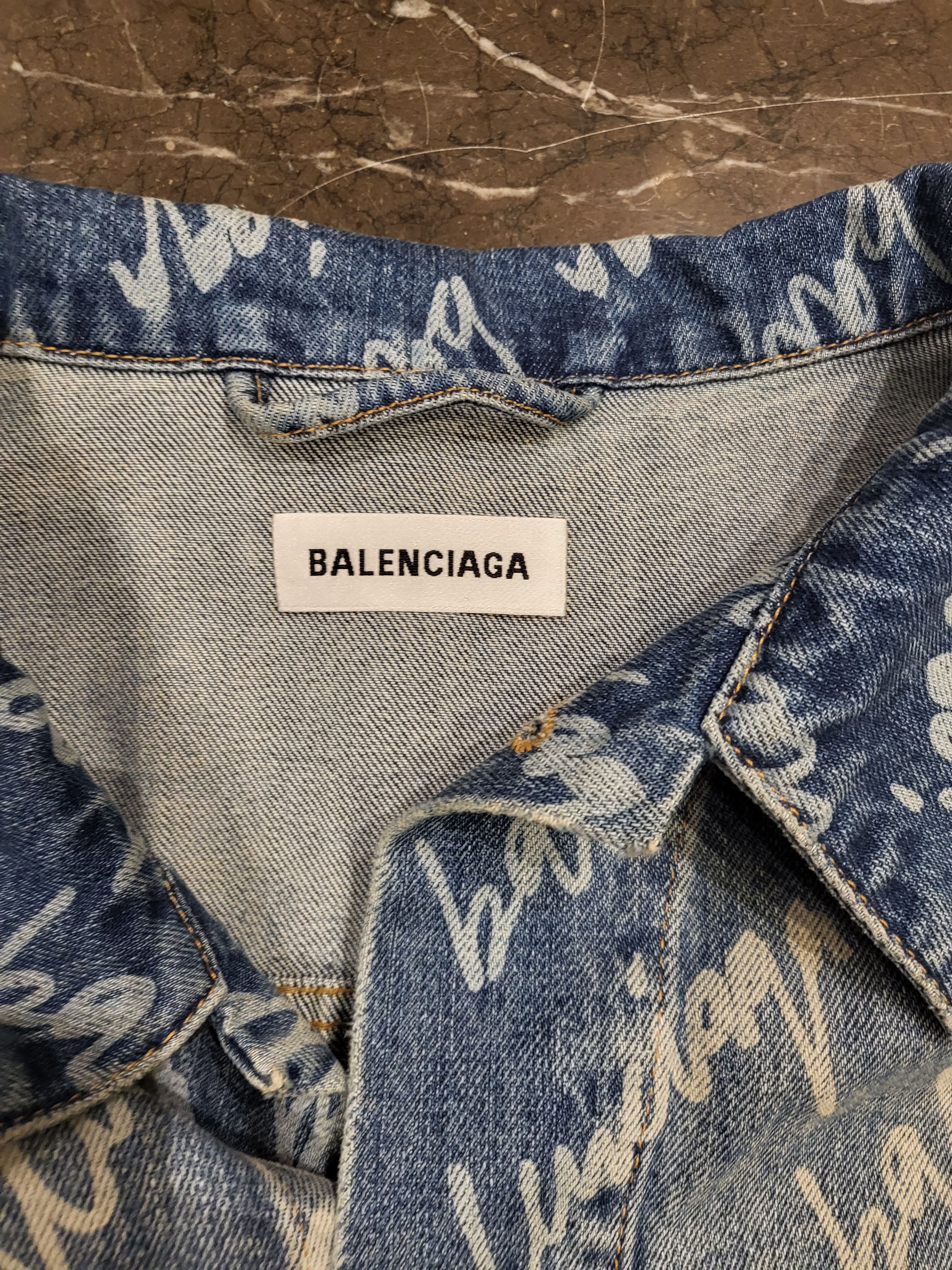 Preowned Balenciaga Logo Denim Jacket Size M Blue cotton