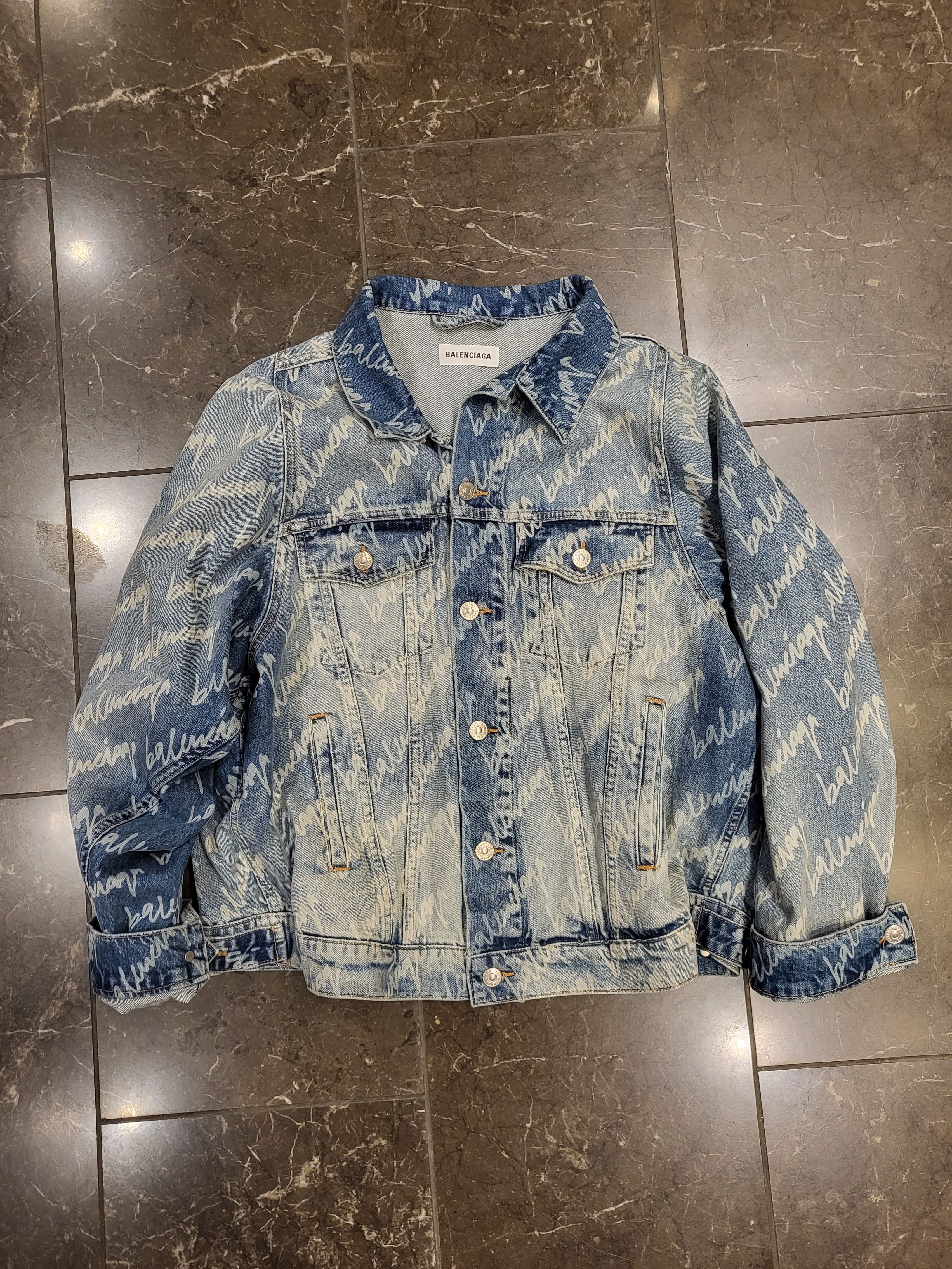 Preowned Balenciaga Logo Denim Jacket Size M Blue cotton