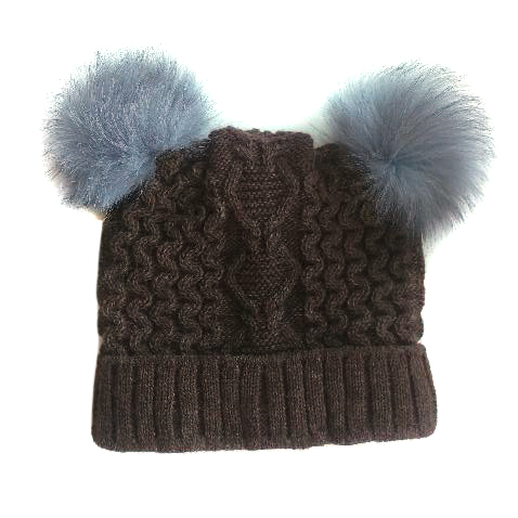 Russian Fur Company hat with silver fox pom poms Size S Tan/Brown