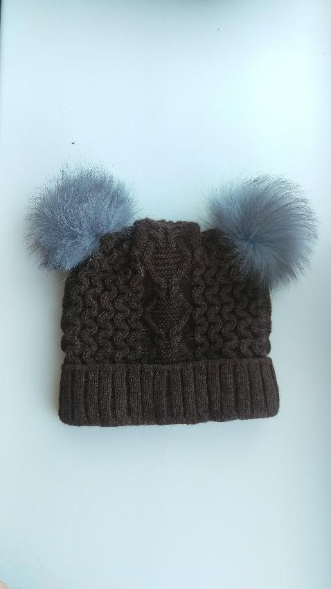 Russian Fur Company hat with silver fox pom poms Size S Tan/Brown