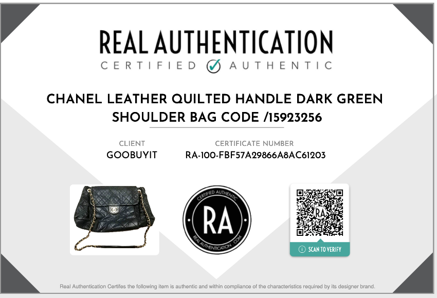 Preowned Chanel Dark Green Calfskin Shoulder Bag Size M leather