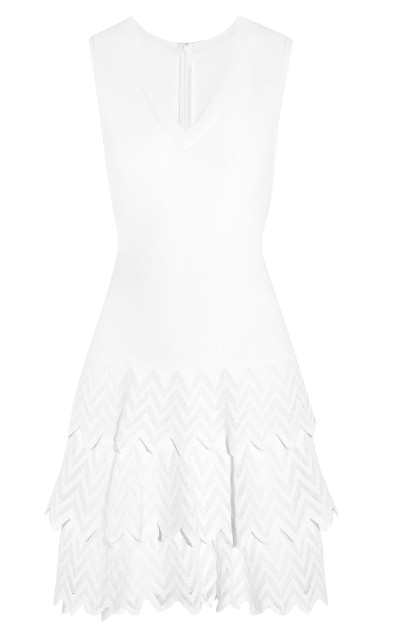 Alaia White Zigzag Tiered Mini Dress Size L viscose