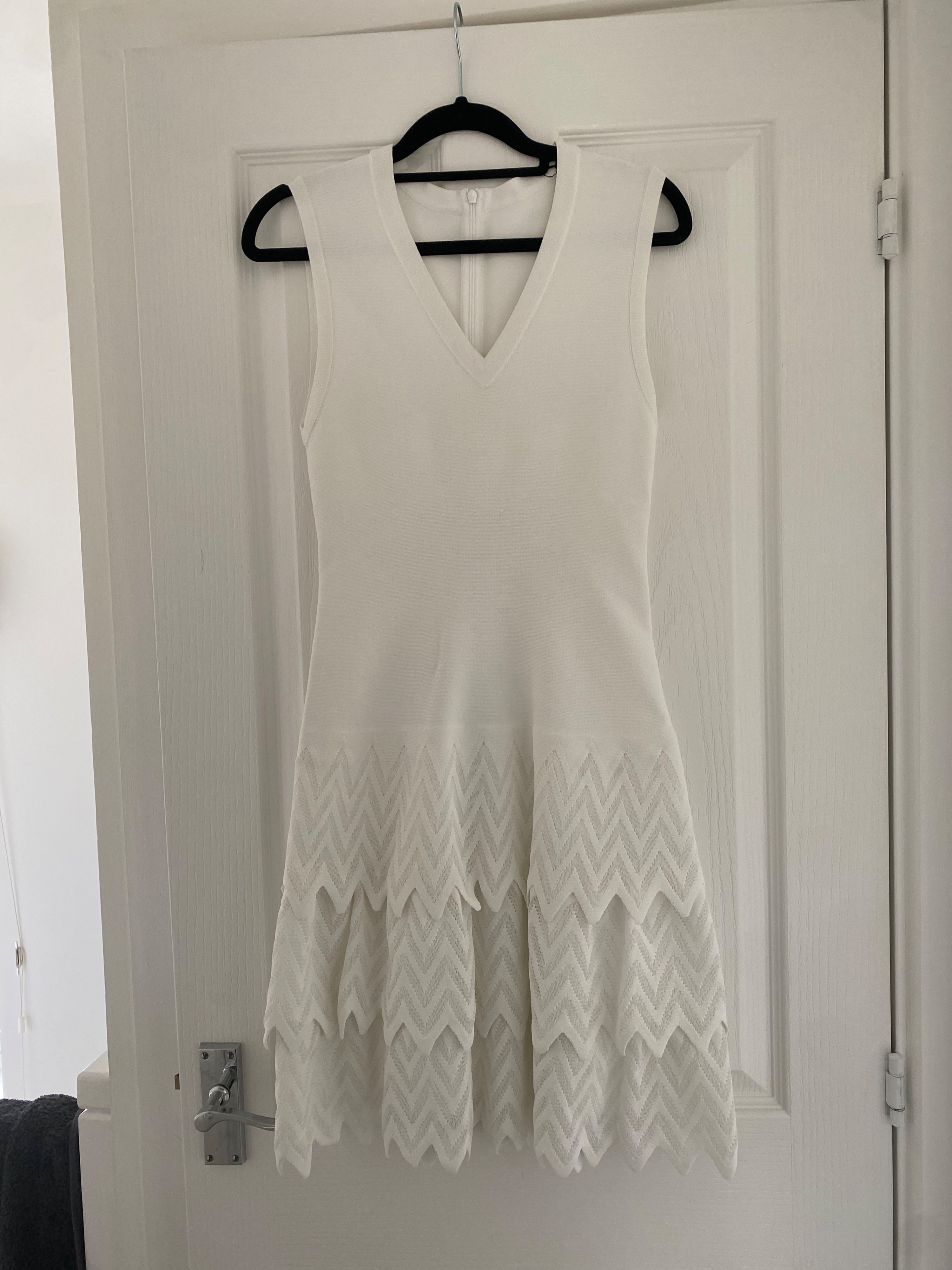 Alaia White Zigzag Tiered Mini Dress Size L viscose