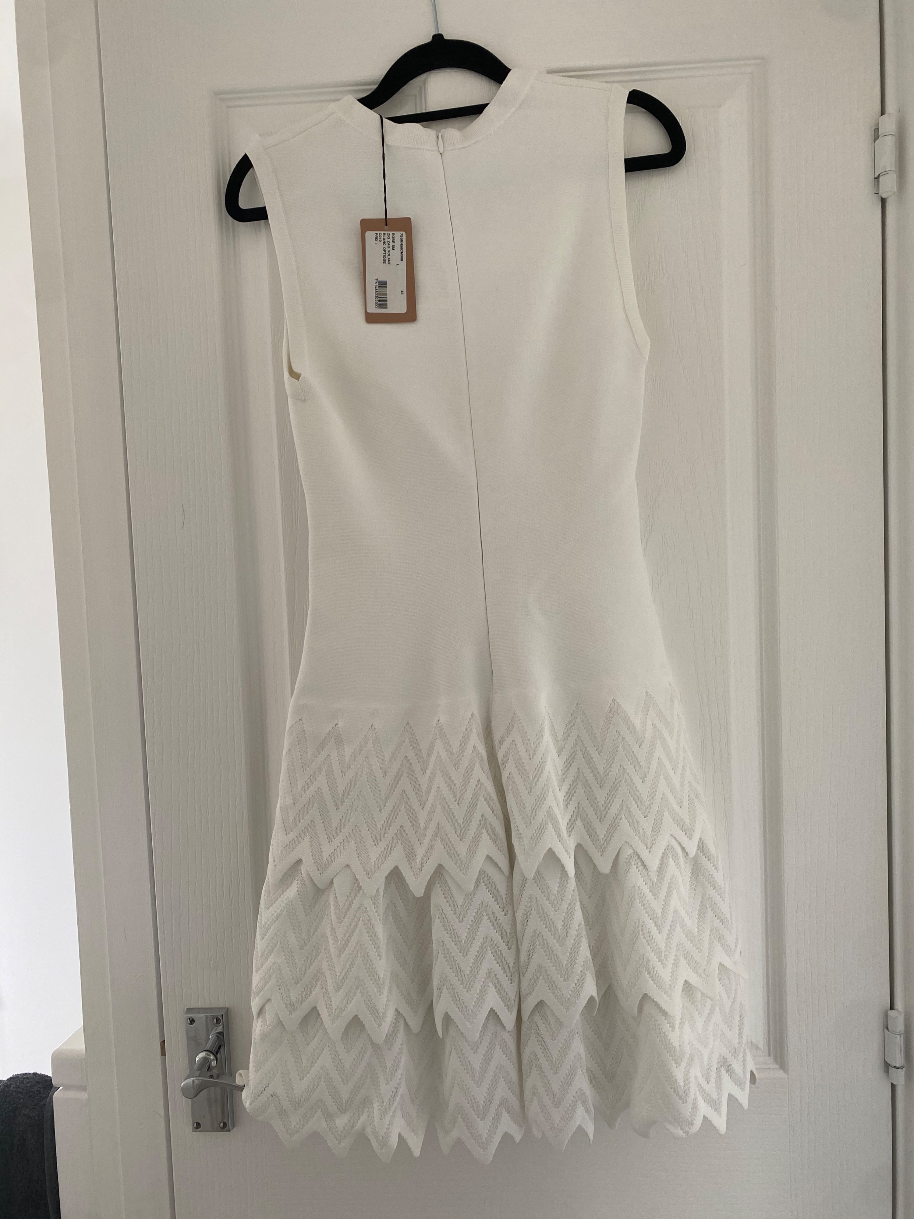 Alaia White Zigzag Tiered Mini Dress Size L viscose