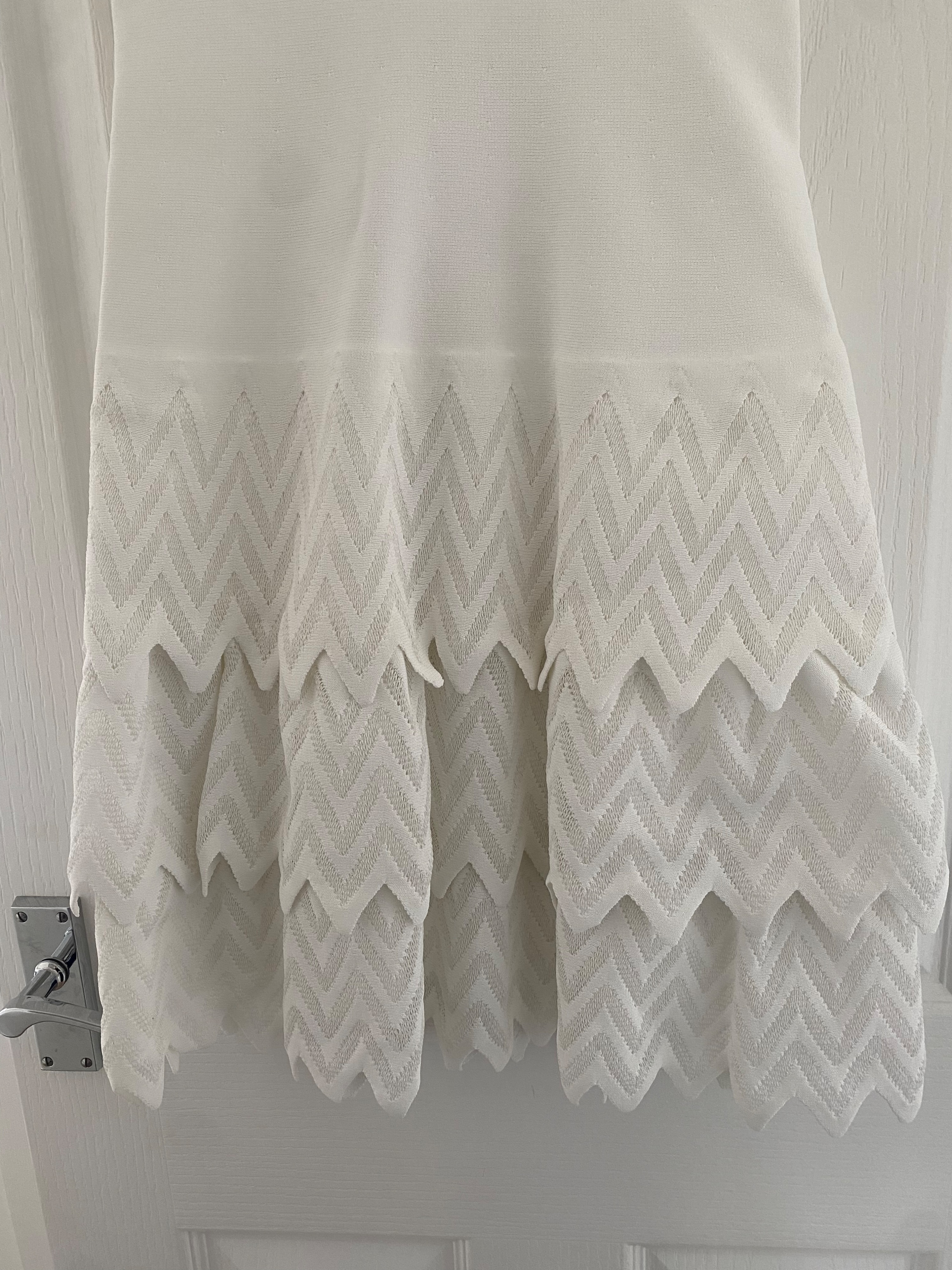 Alaia White Zigzag Tiered Mini Dress Size L viscose