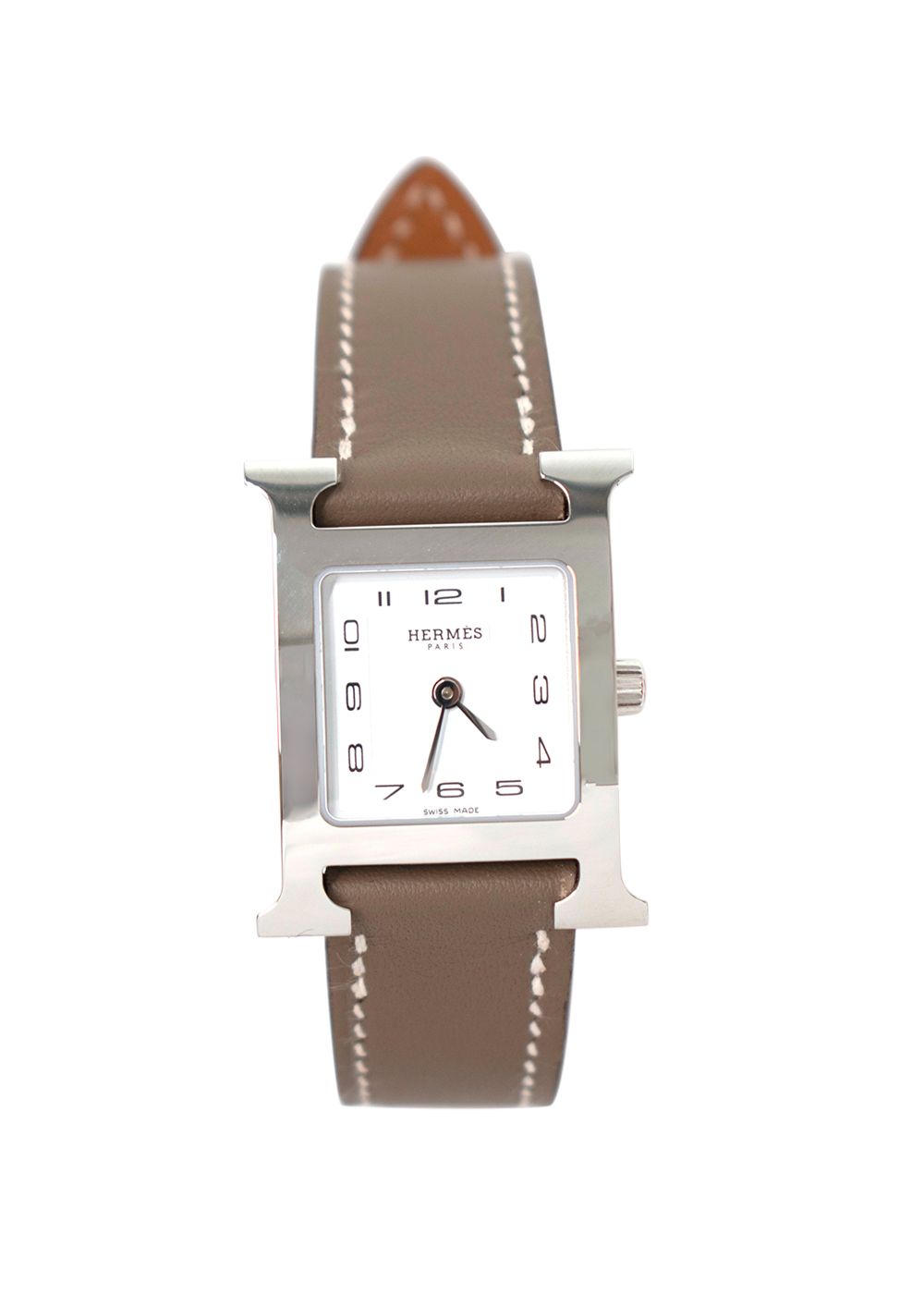 Hermes Small Heure H Watch in Etoupe with Palladium Hardware taupe steel