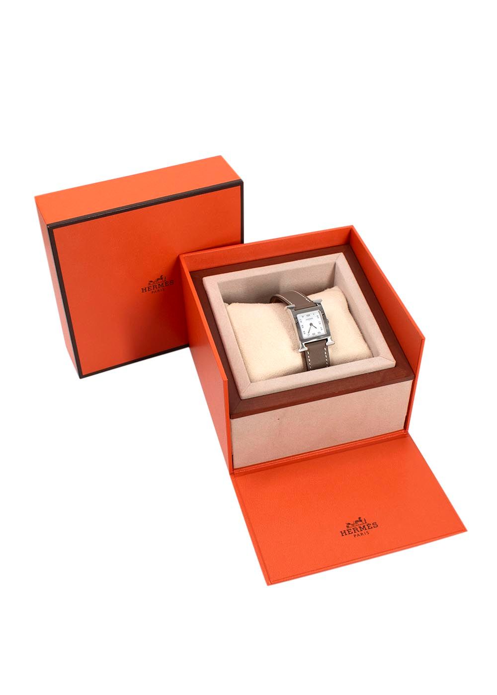 Hermes Small Heure H Watch in Etoupe with Palladium Hardware taupe steel