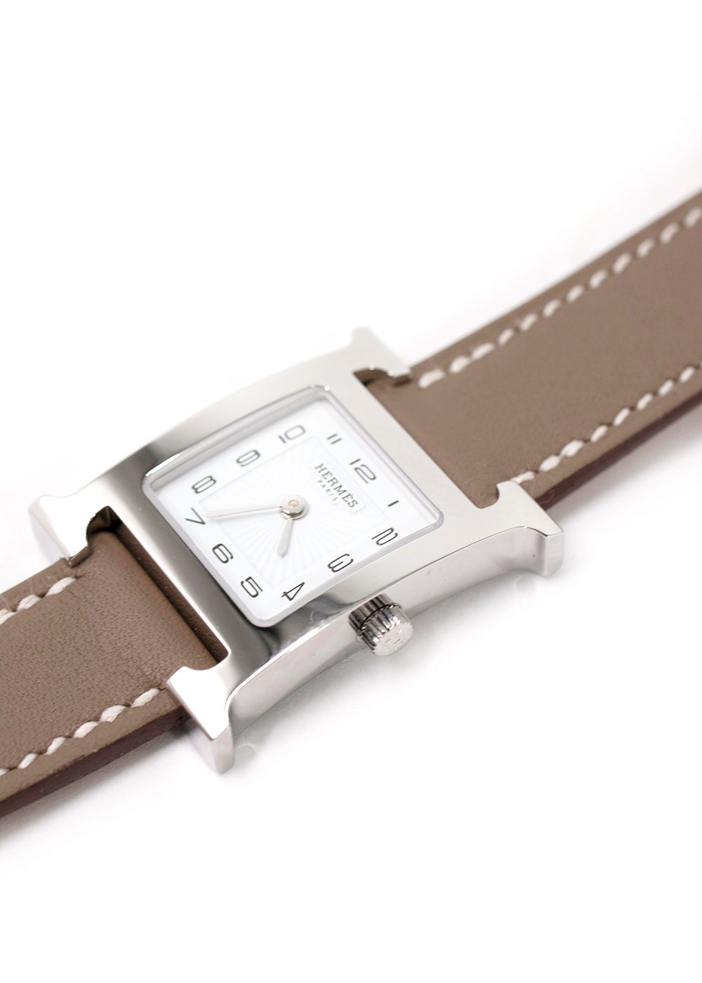 Hermes Small Heure H Watch in Etoupe with Palladium Hardware taupe steel