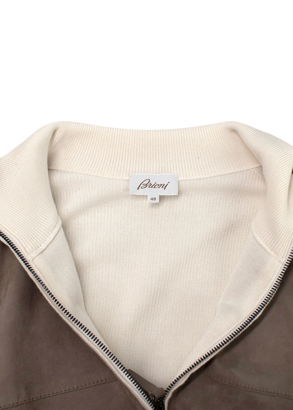 Men's Brioni Suede Panelled Cashmere Blend Knit Jacket Size M cream taupe cotton