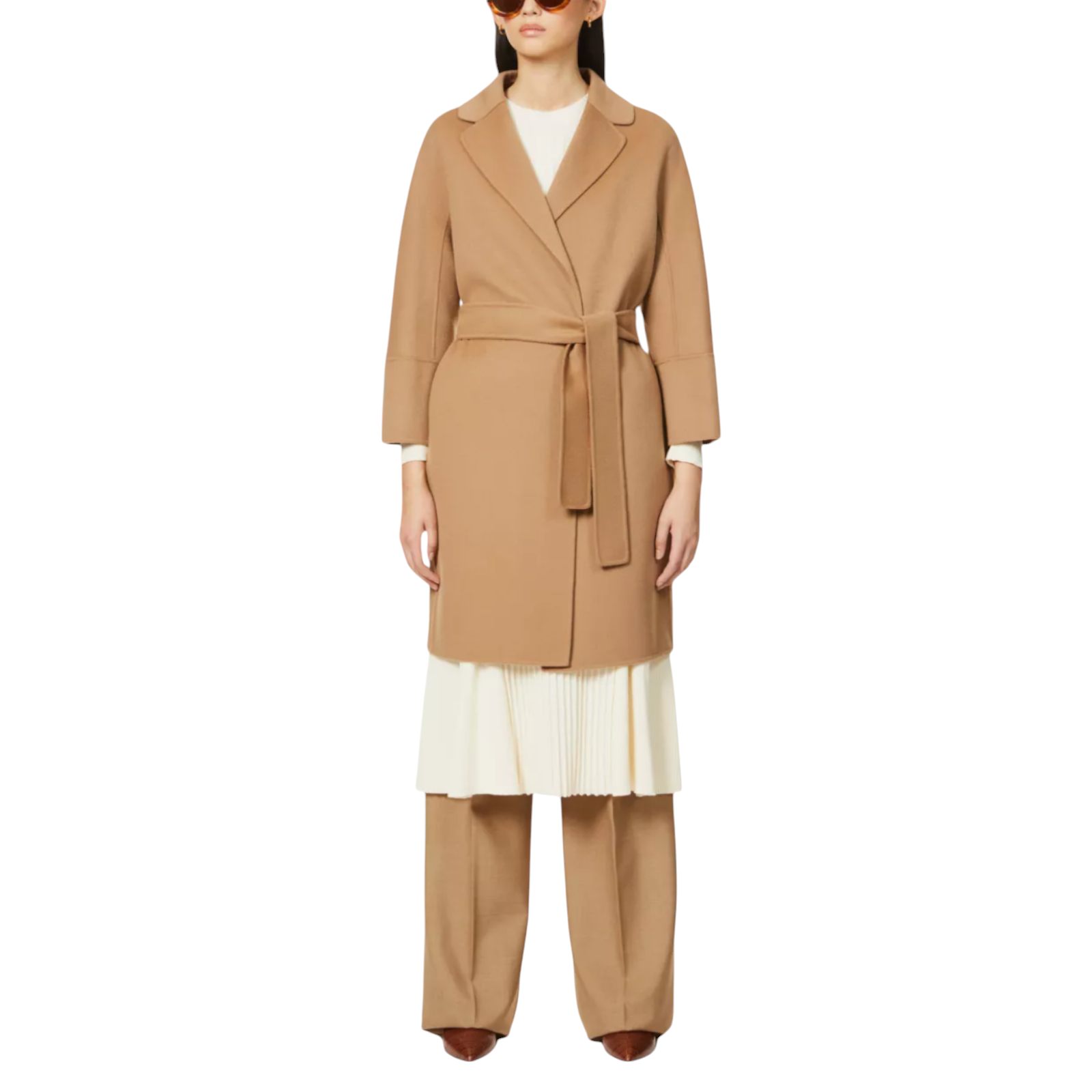 S Max Mara Camel Arona Belted Wool Coat Size M