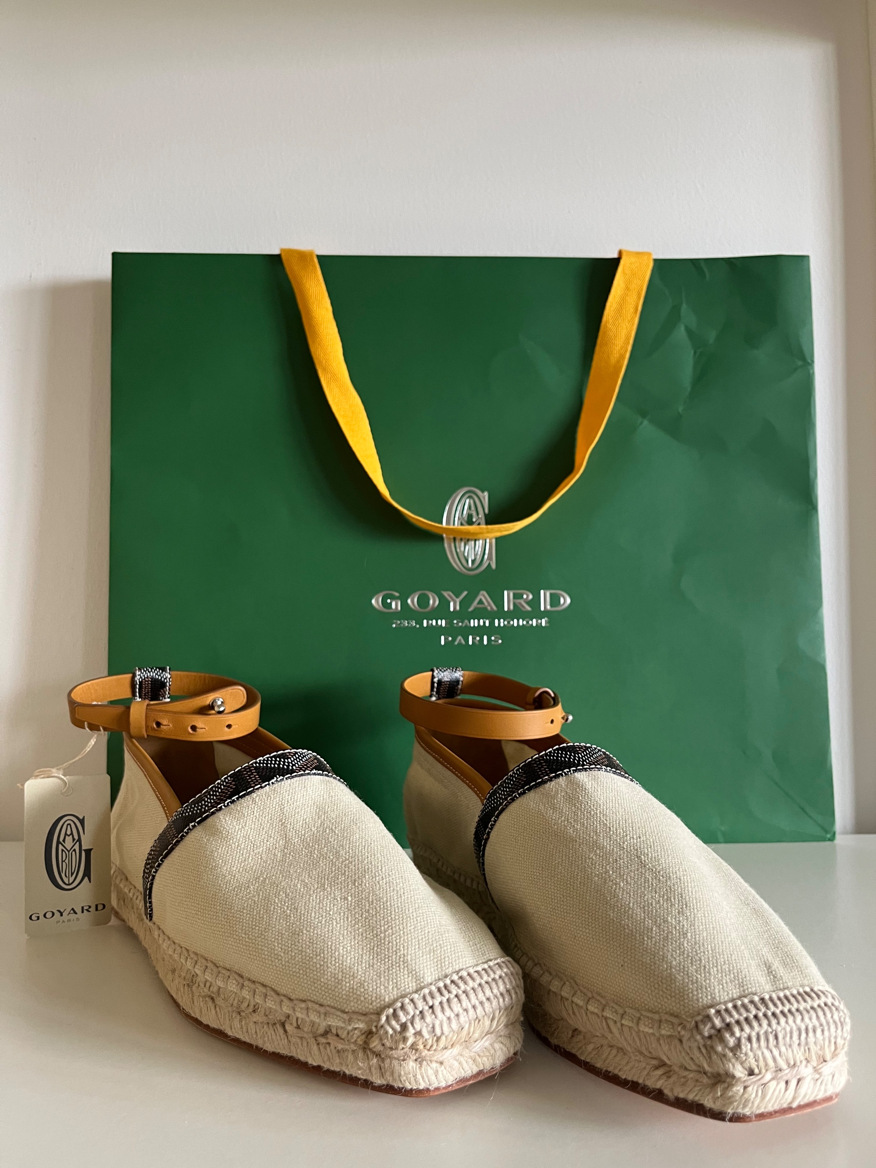 Goyard Natural canvas  leather ankle strap espadrilles Size 40 Beige