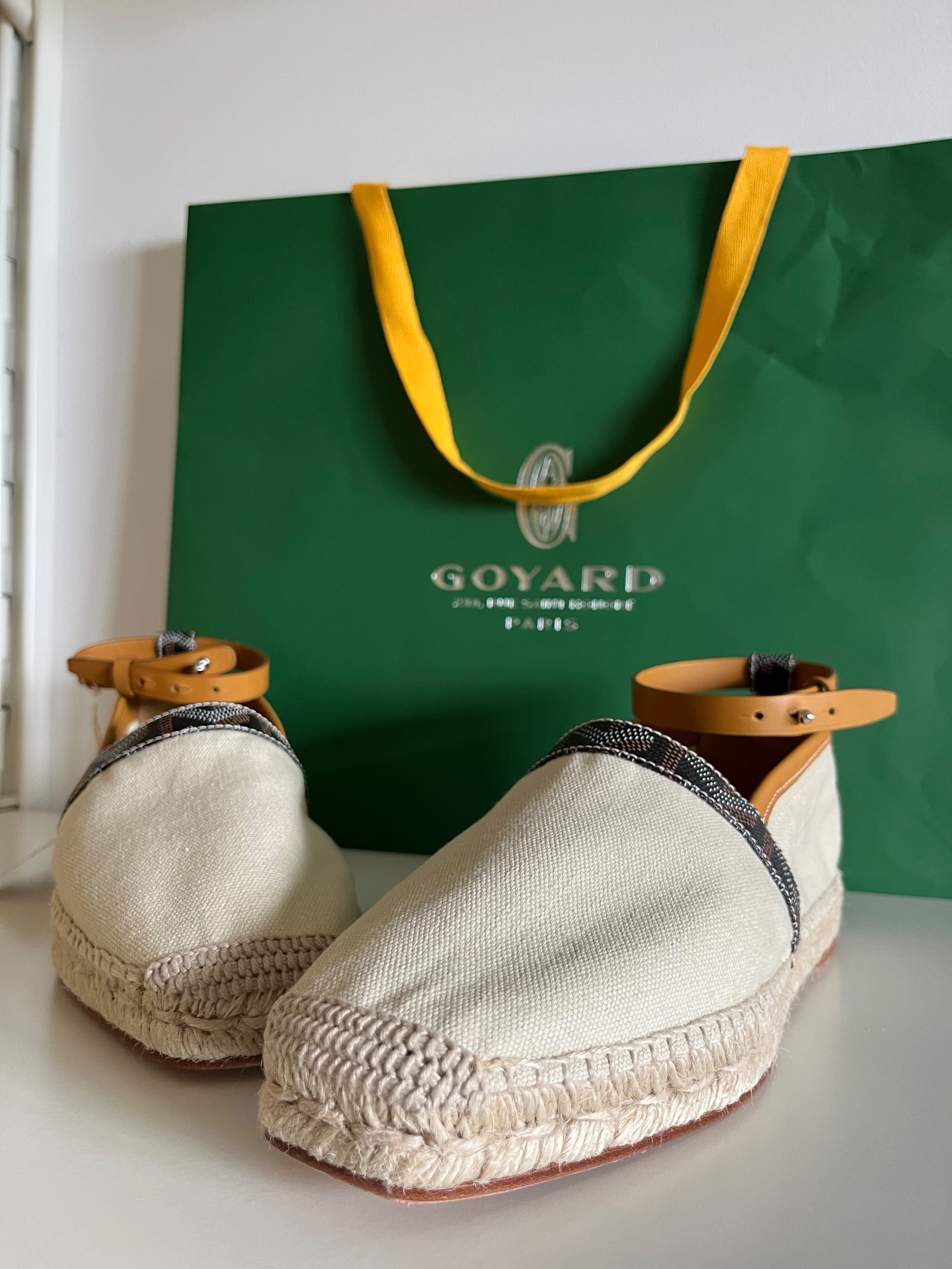 Goyard Natural canvas  leather ankle strap espadrilles Size 40 Beige