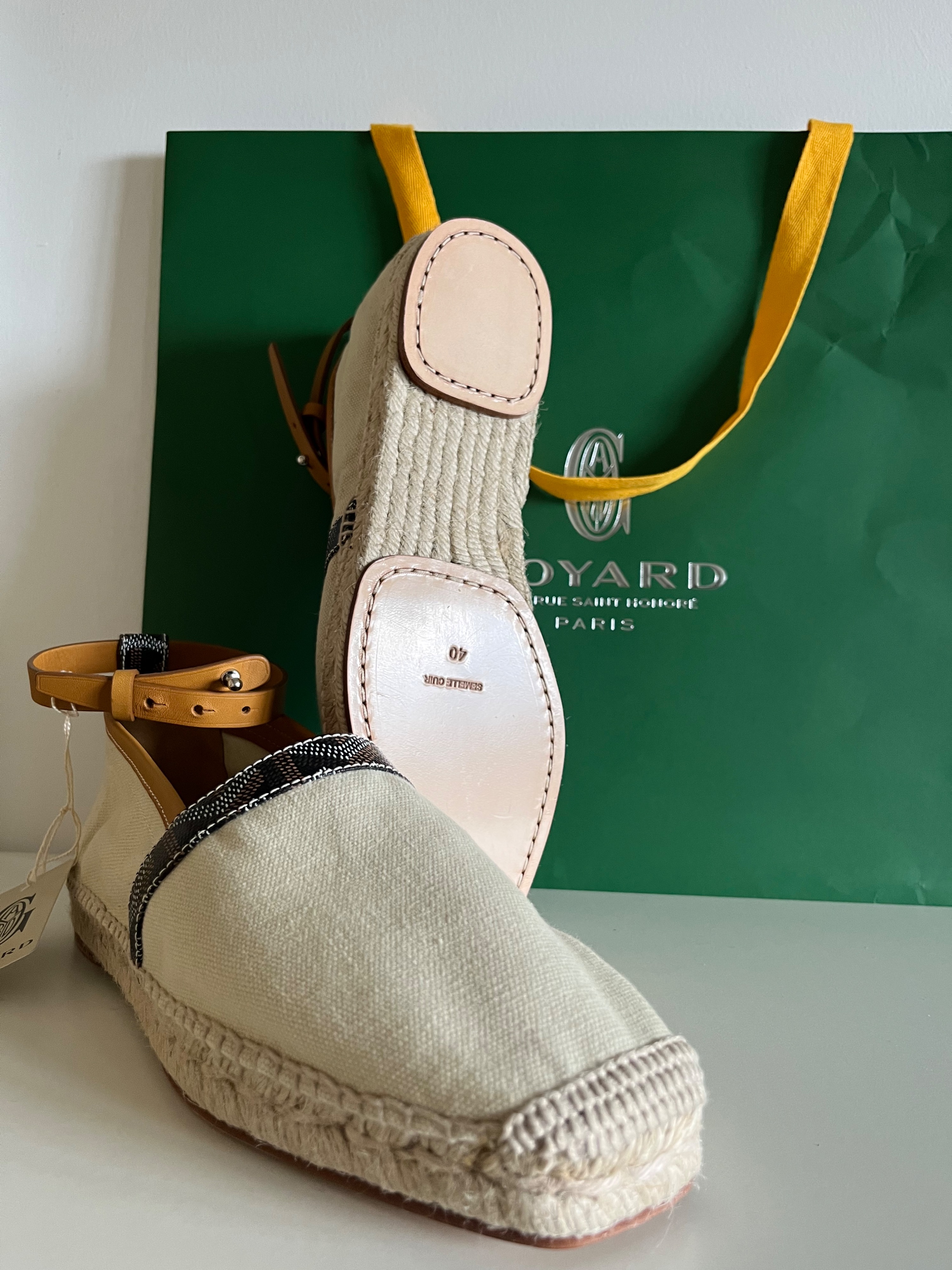 Goyard Natural canvas  leather ankle strap espadrilles Size 40 Beige