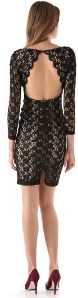 Preowned Alice + Olivia black lace detailed open back dress Size S