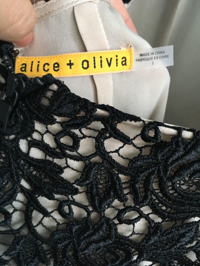 Preowned Alice + Olivia black lace detailed open back dress Size S