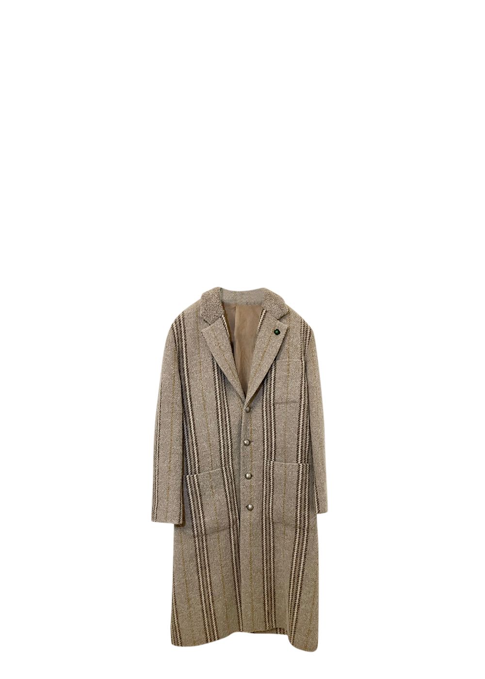 Men's Preowned Lardini Beige Striped Wool Long Coat Size S