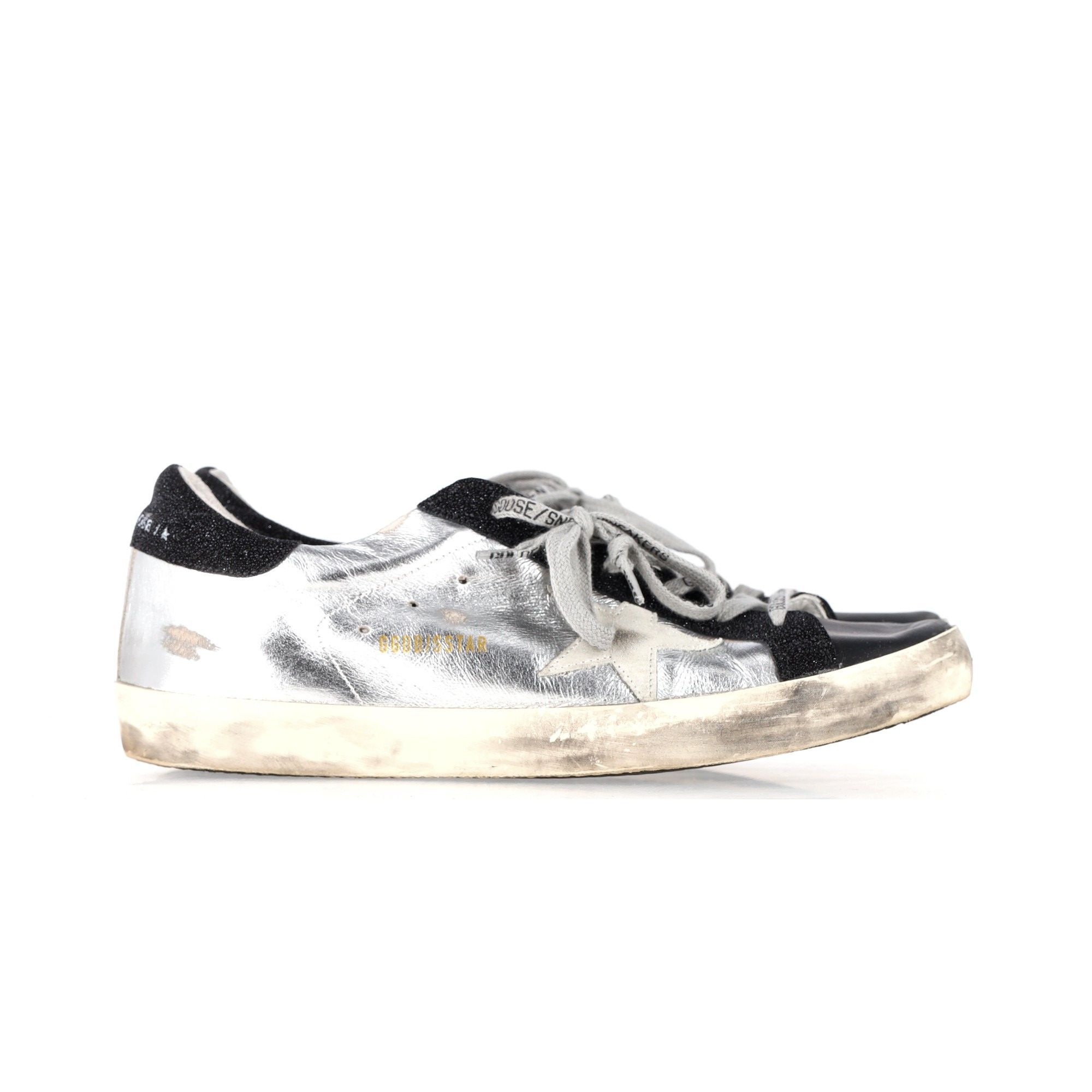 Preowned Golden Goose Silver Superstar Sneakers Size 42 metallic | silver leather