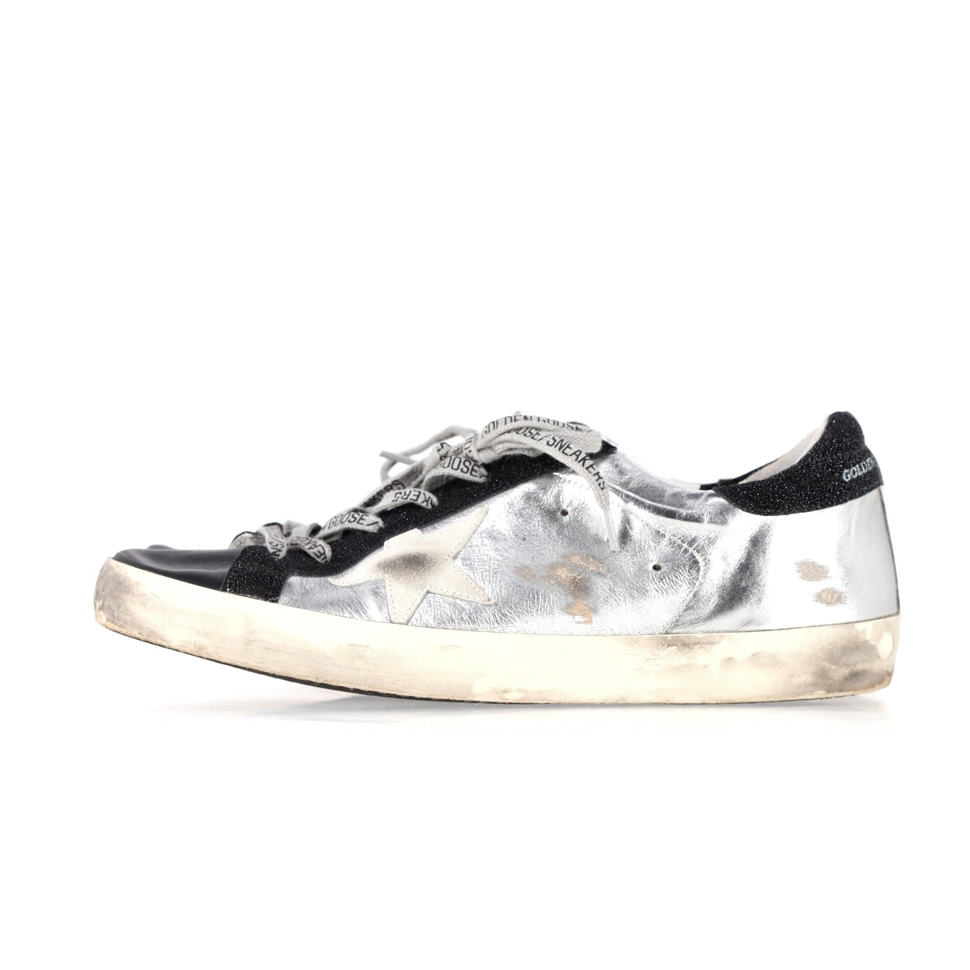 Preowned Golden Goose Silver Superstar Sneakers Size 42 metallic | silver leather