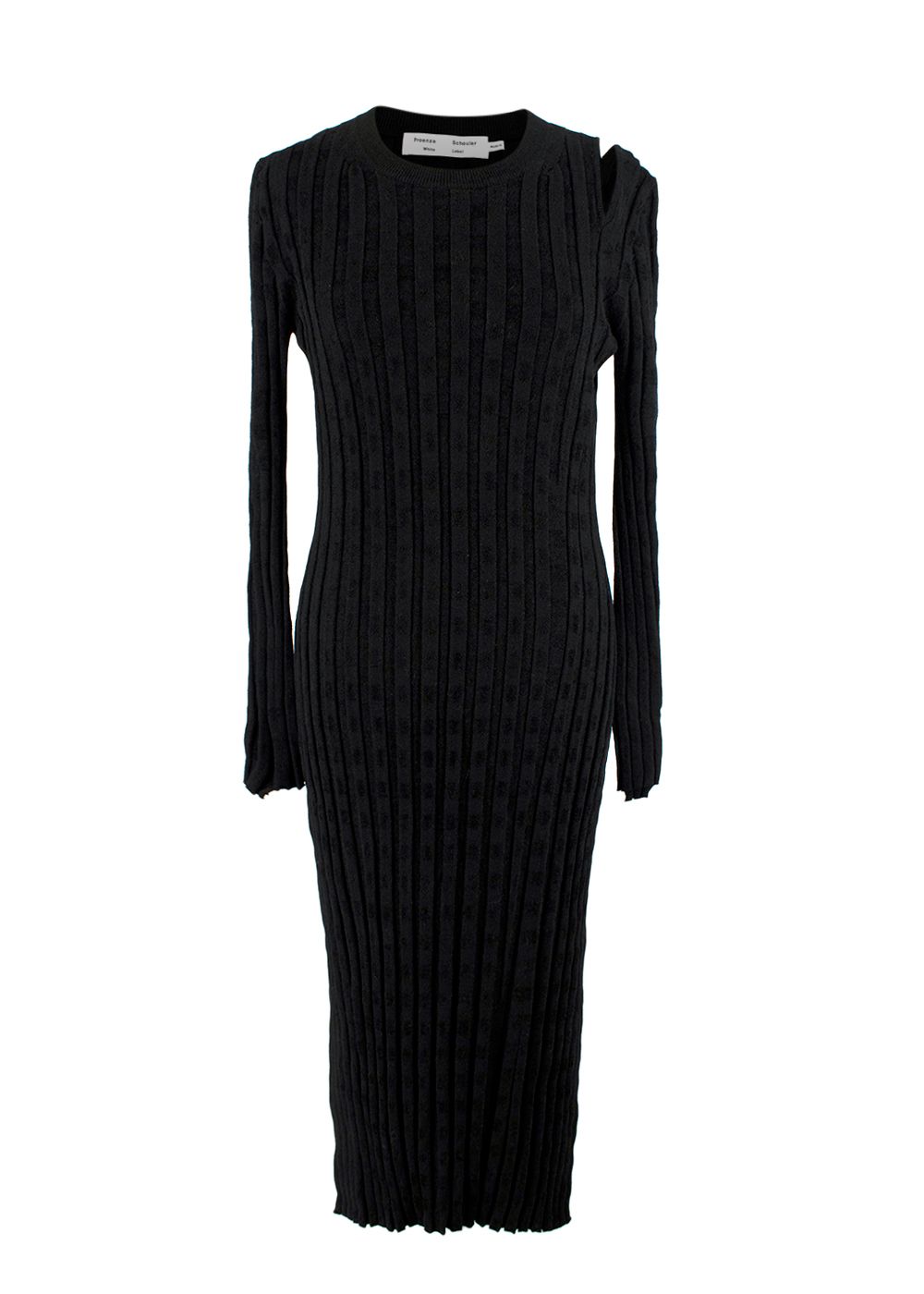 Proenza Schouler Black Ribbed Cut Out Bodycon Dress Size M wool