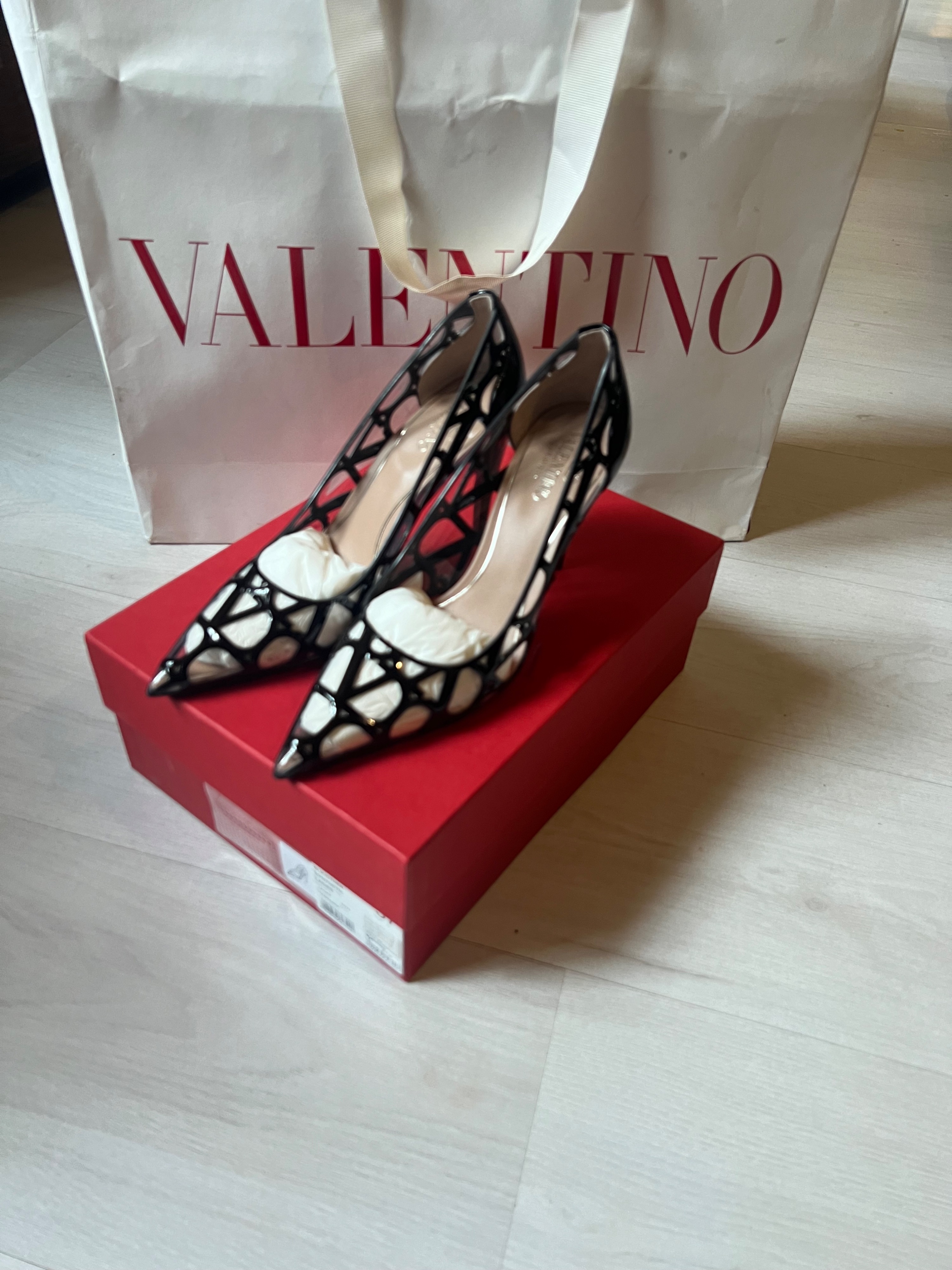 Valentino Black VLogo PVC Heels Size 37 synthetic