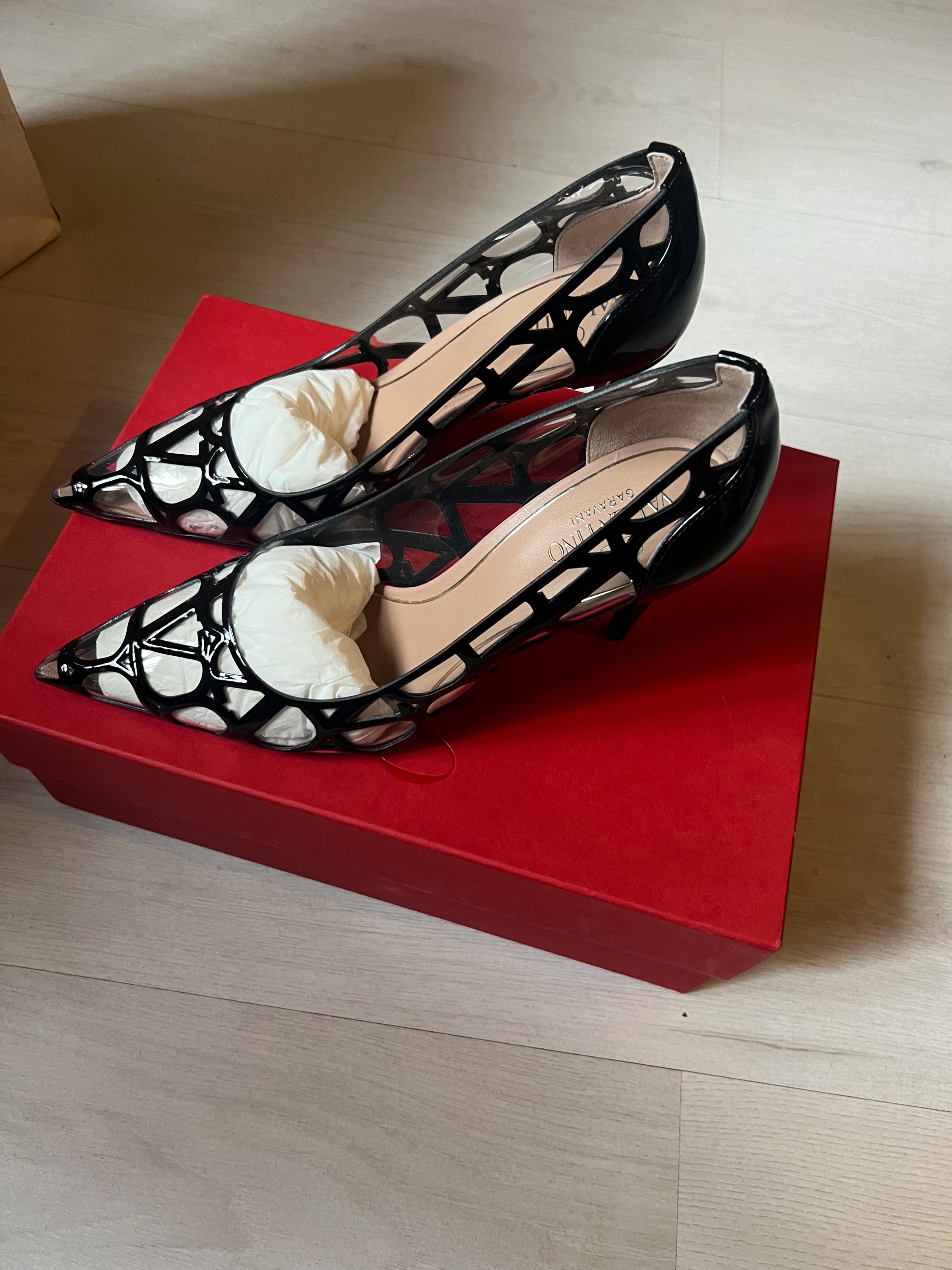 Valentino Black VLogo PVC Heels Size 37 synthetic