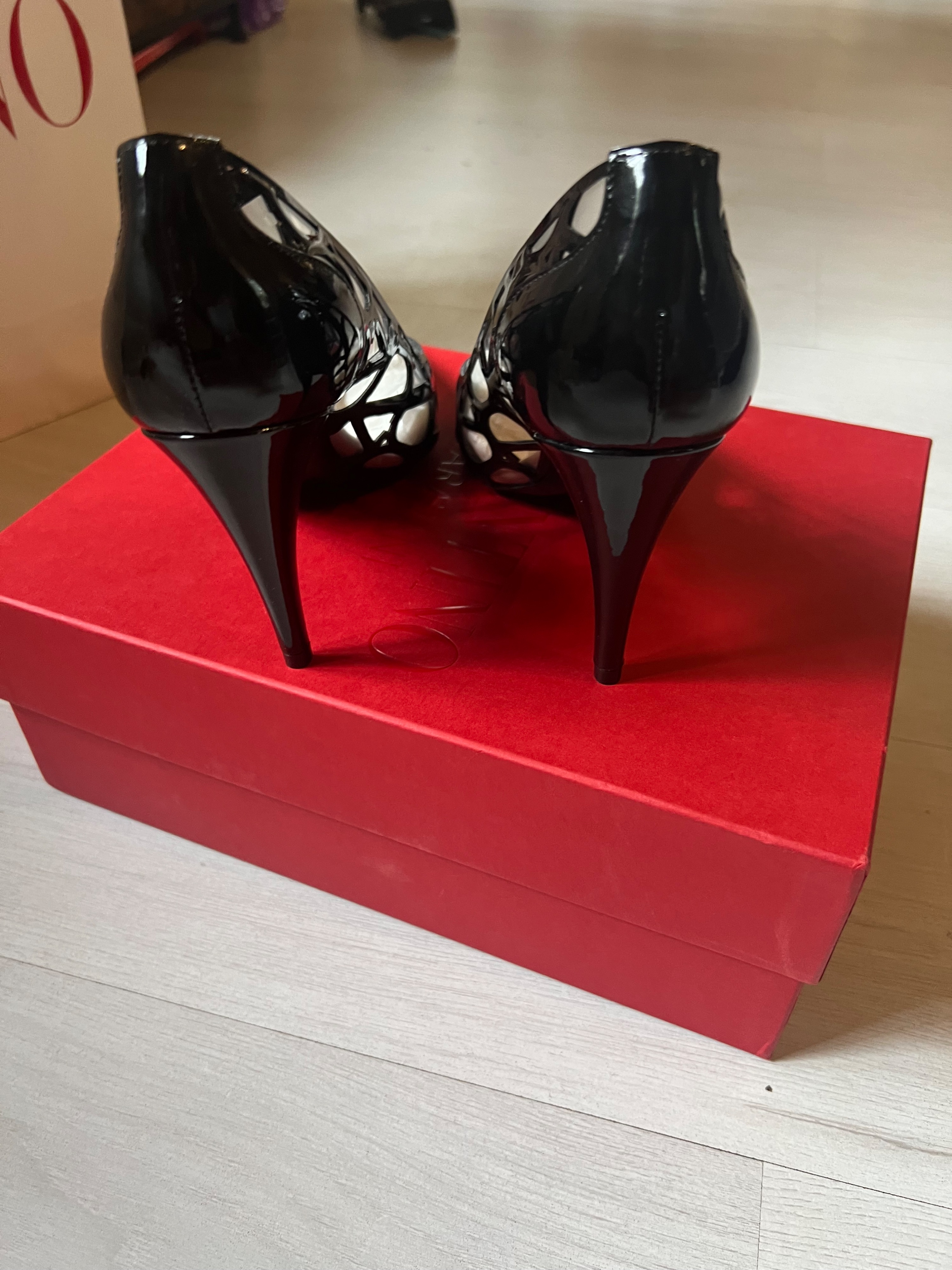 Valentino Black VLogo PVC Heels Size 37 synthetic