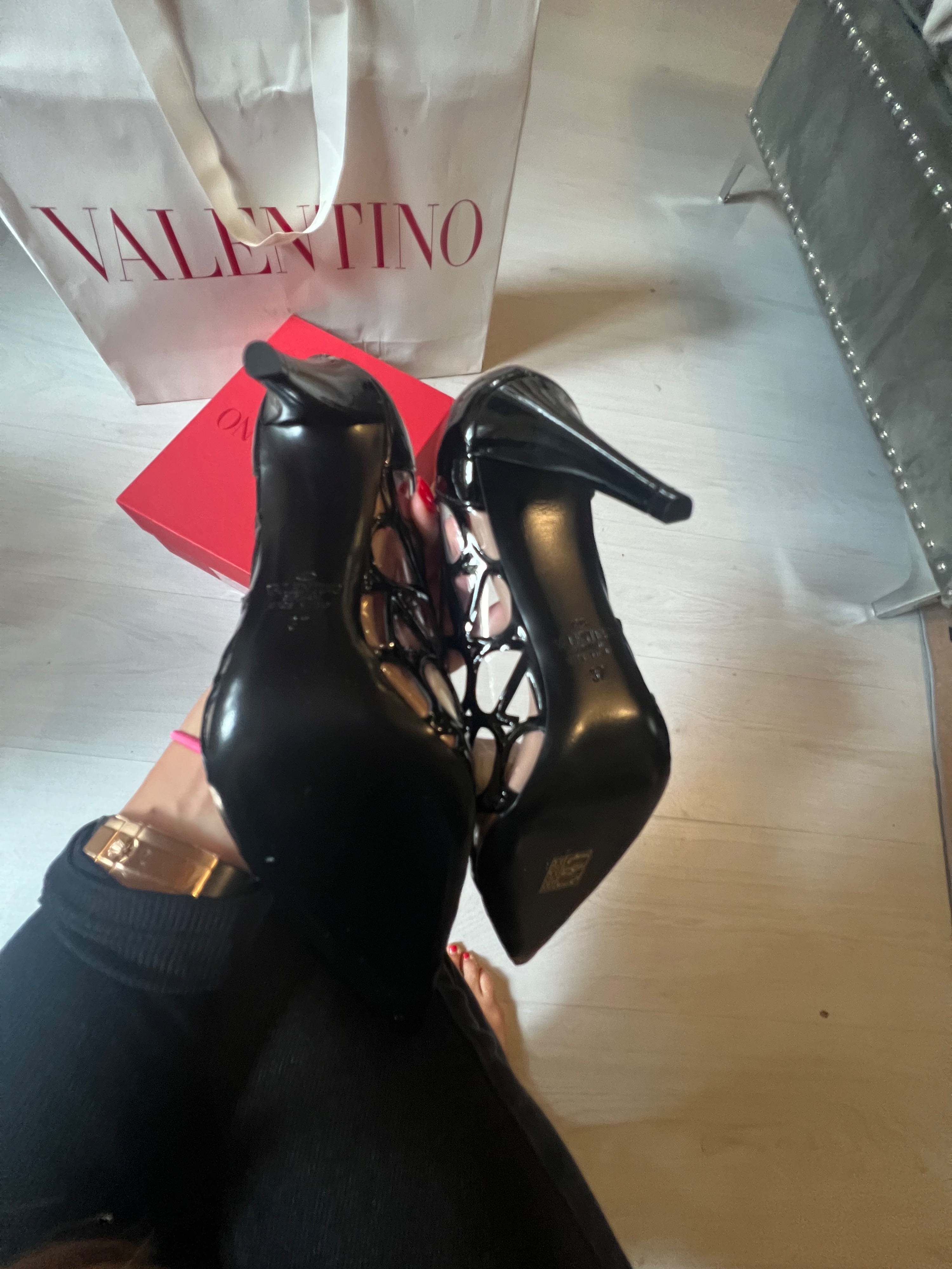 Valentino Black VLogo PVC Heels Size 37 synthetic