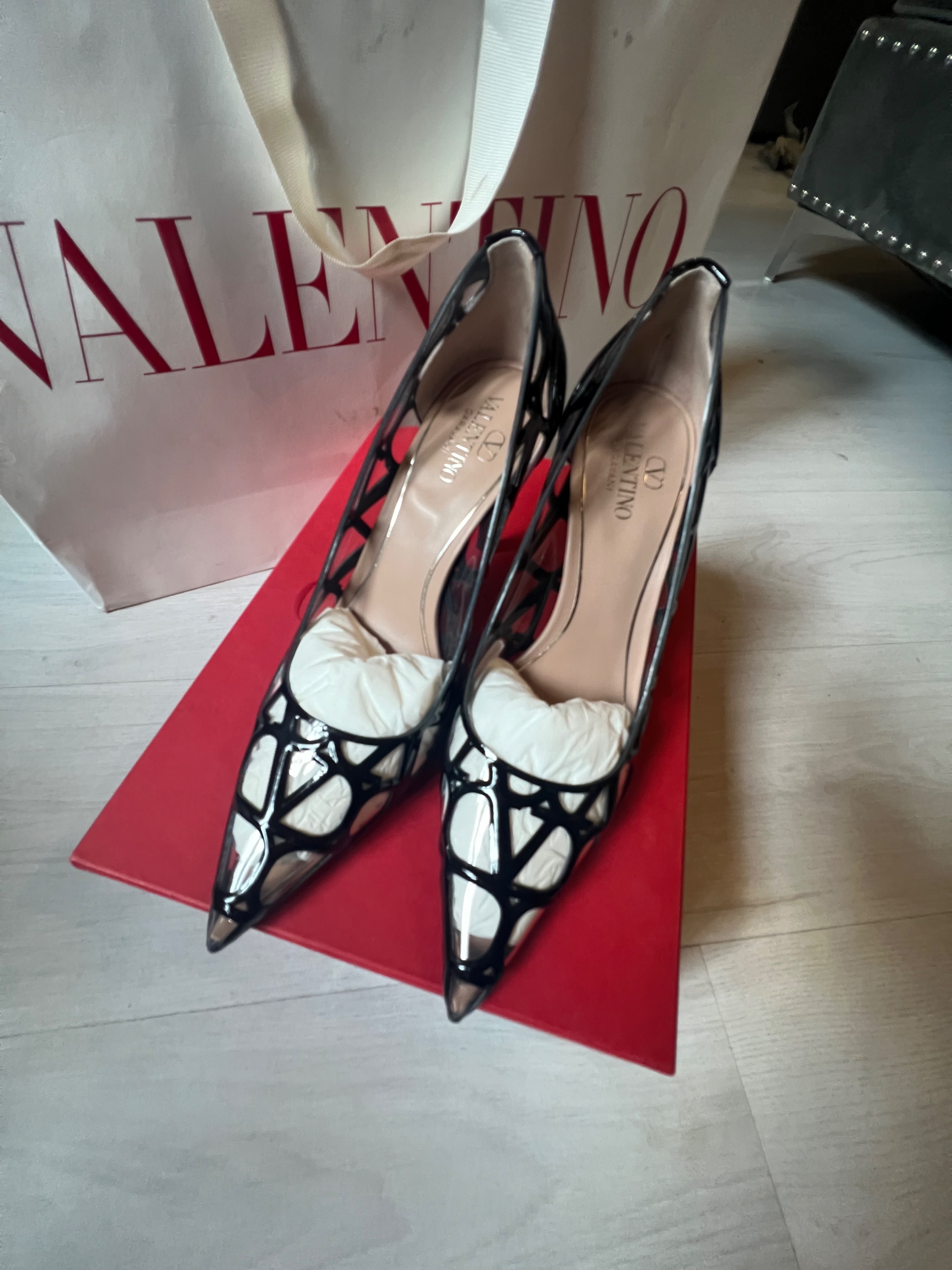 Valentino Black VLogo PVC Heels Size 37 synthetic