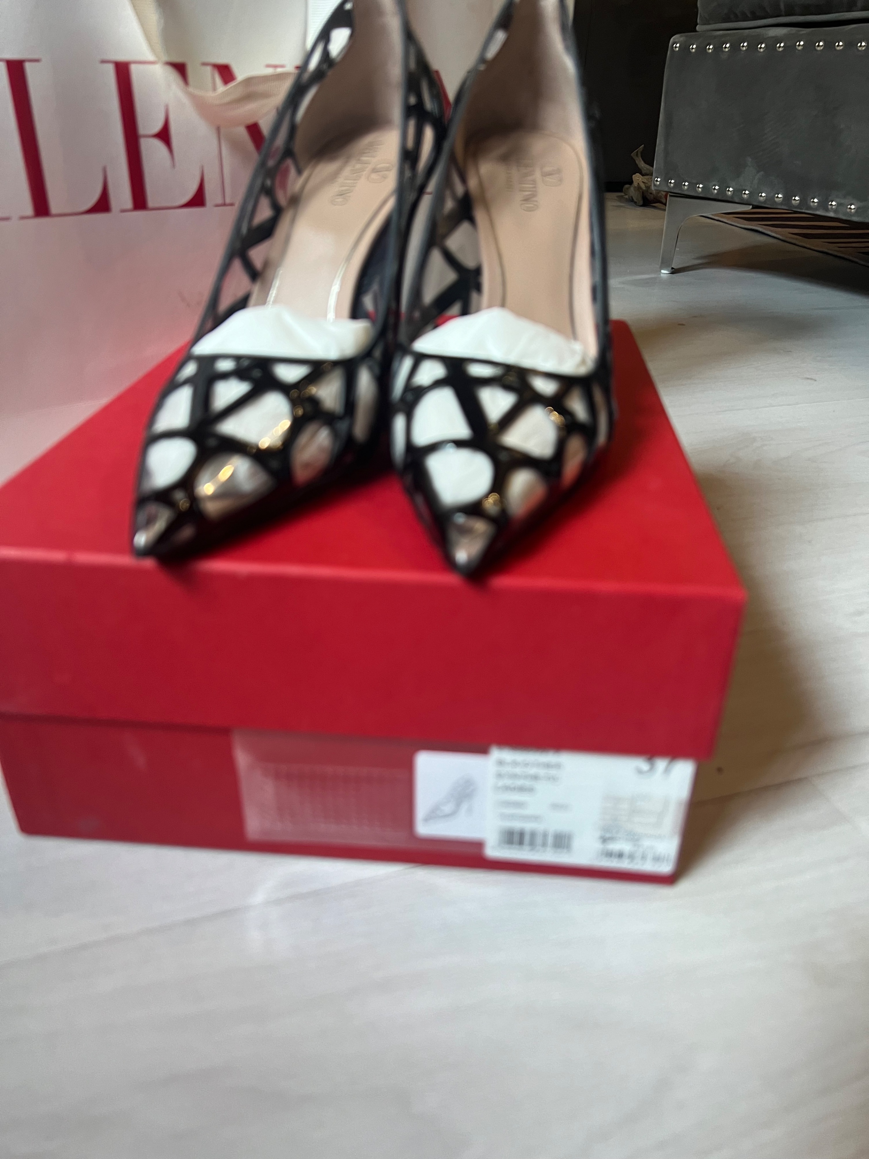 Valentino Black VLogo PVC Heels Size 37 synthetic