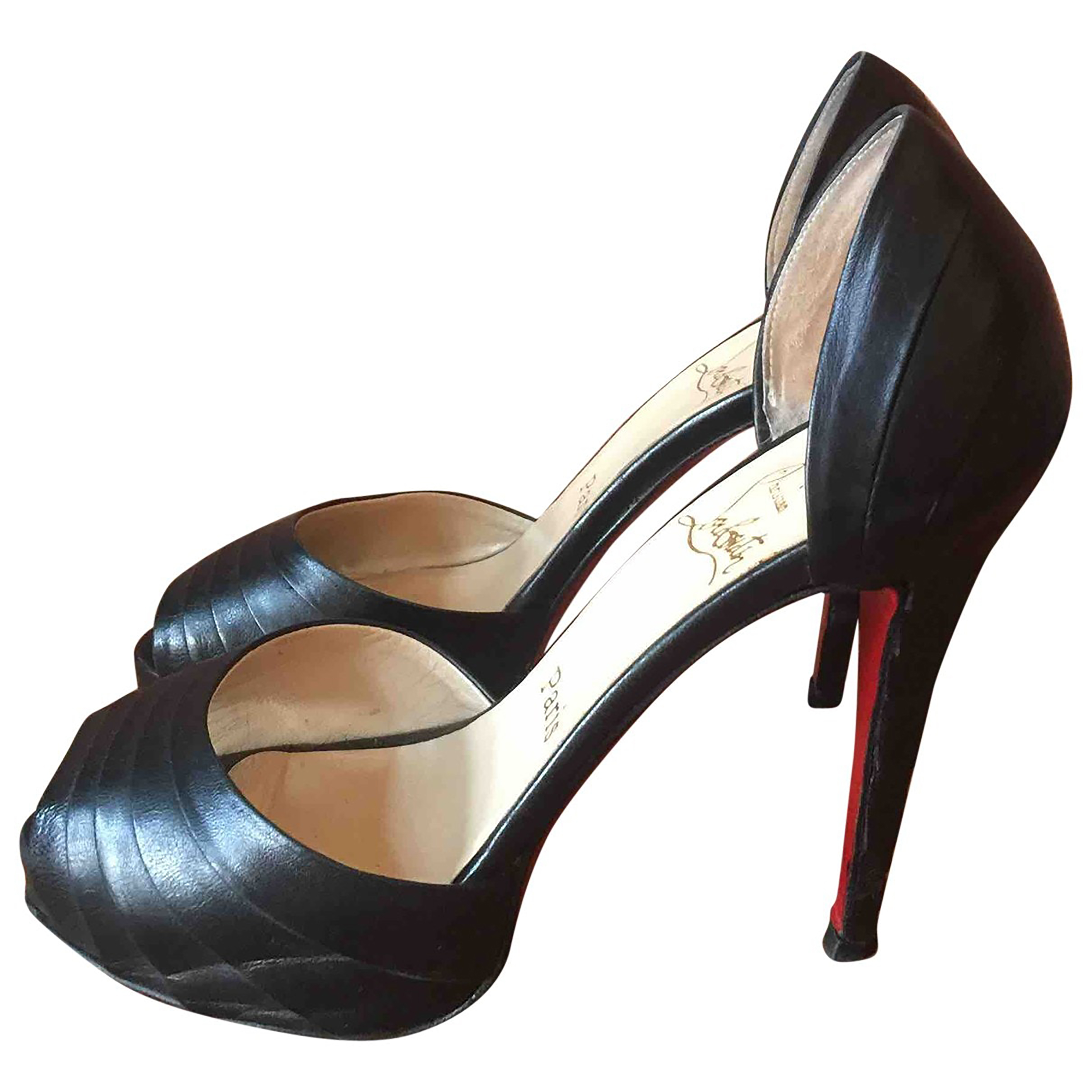 Preowned Christian Louboutin Nappa Leather Armadillo Peep-toe Pumps Heels Size 365 Black