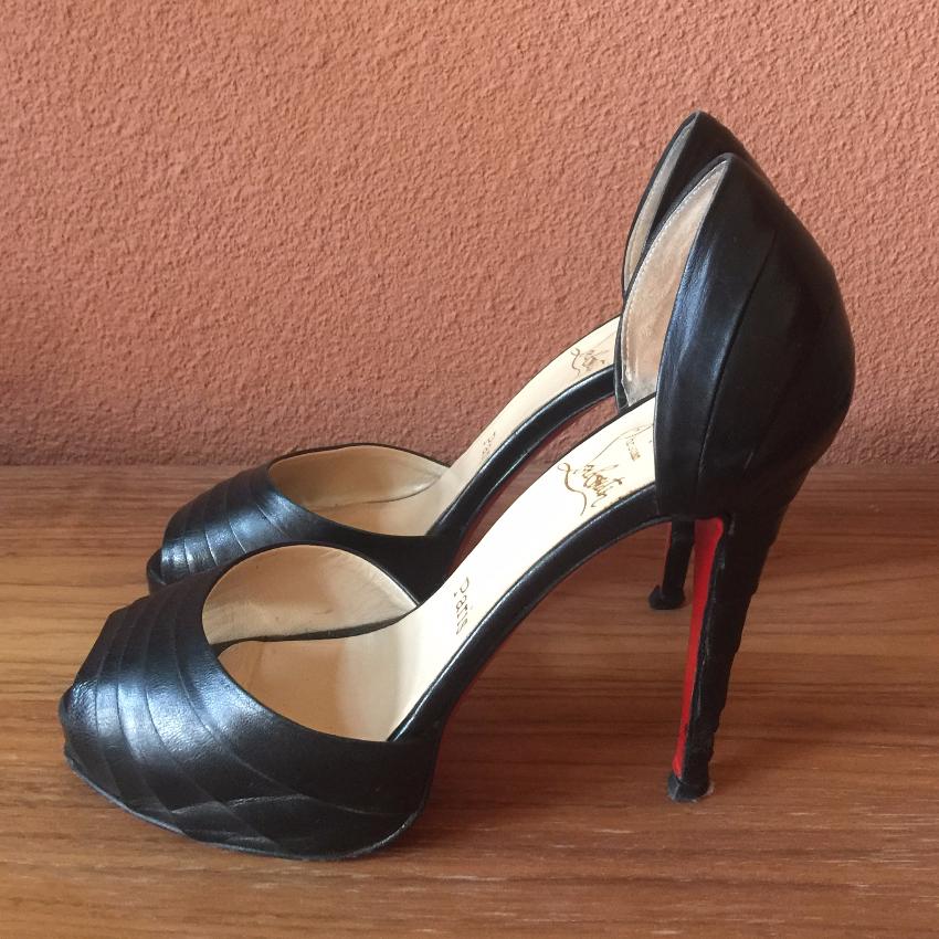 Preowned Christian Louboutin Nappa Leather Armadillo Peep-toe Pumps Heels Size 365 Black