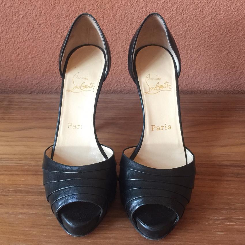 Preowned Christian Louboutin Nappa Leather Armadillo Peep-toe Pumps Heels Size 365 Black