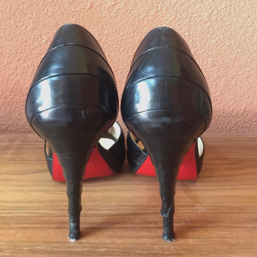 Preowned Christian Louboutin Nappa Leather Armadillo Peep-toe Pumps Heels Size 365 Black