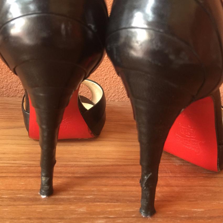 Preowned Christian Louboutin Nappa Leather Armadillo Peep-toe Pumps Heels Size 365 Black