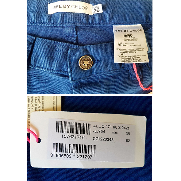 See by Chloe Colour Pop Slim Leg Jeans Size S Blue cotton