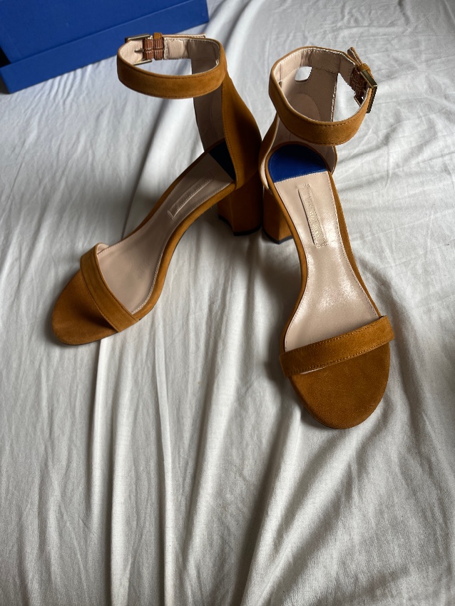 Stuart Weitzman Tan Suede Block Heeled Sandals Size 375 Orange