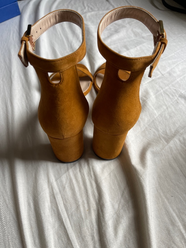 Stuart Weitzman Tan Suede Block Heeled Sandals Size 375 Orange