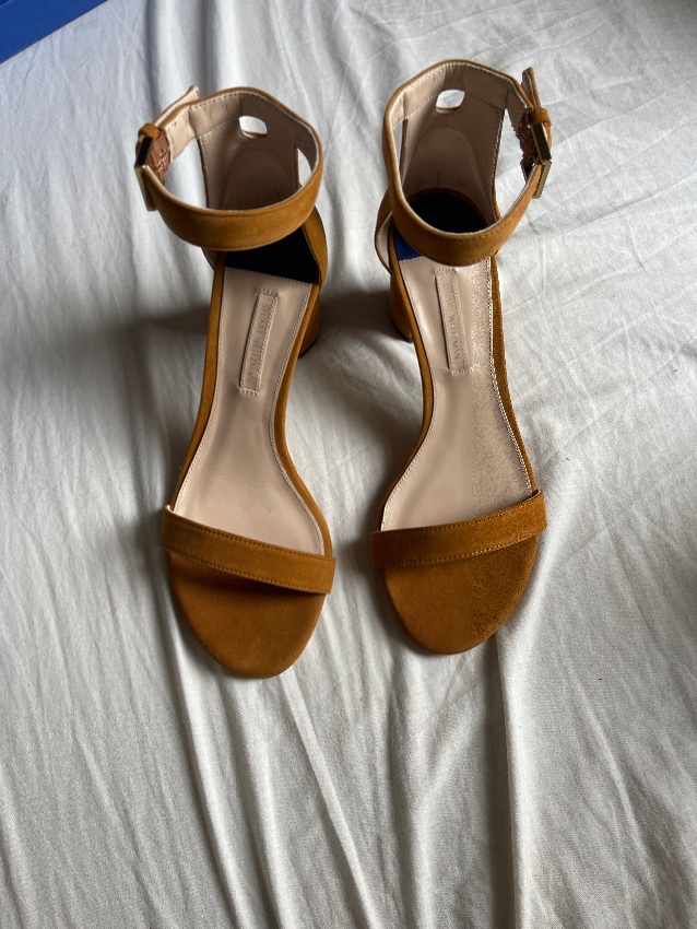 Stuart Weitzman Tan Suede Block Heeled Sandals Size 375 Orange