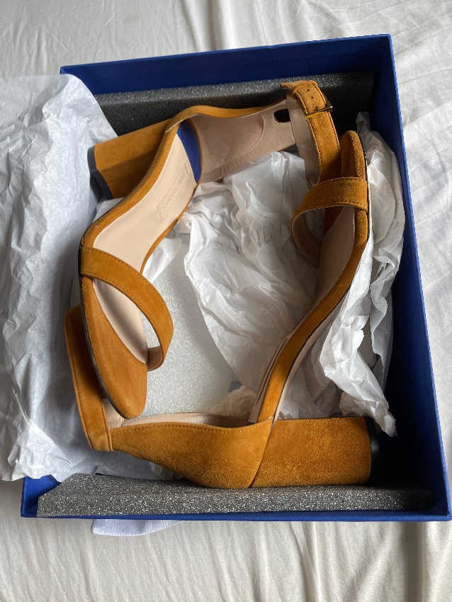 Stuart Weitzman Tan Suede Block Heeled Sandals Size 375 Orange