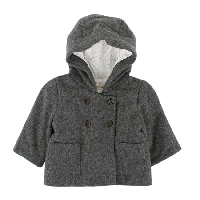 Boys Bonpoint Girls' Grey Wool-blend Hooded Coat Size 3-6 Months cotton