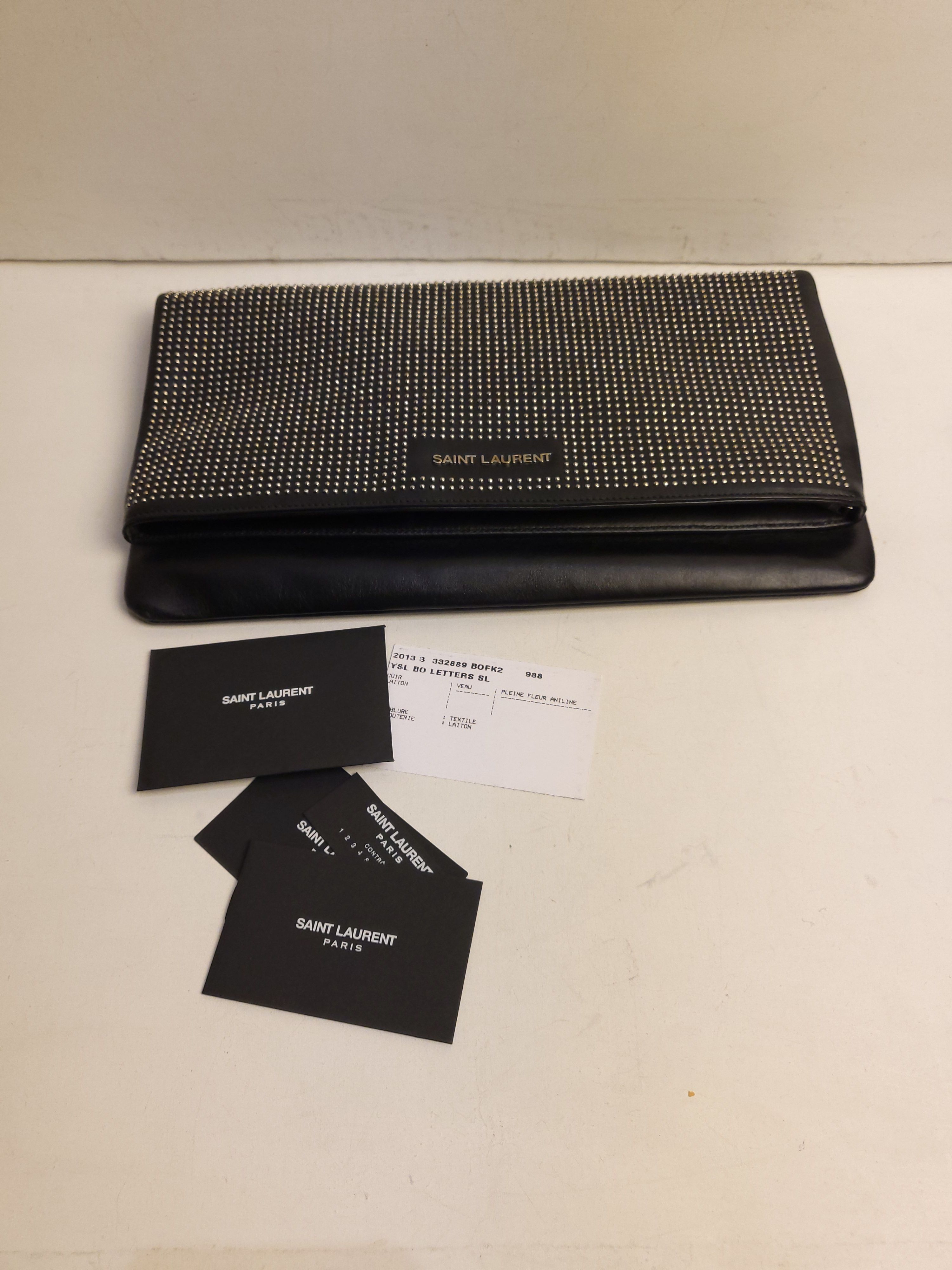 Preowned Saint Laurent black micro-studded clutch bag leather