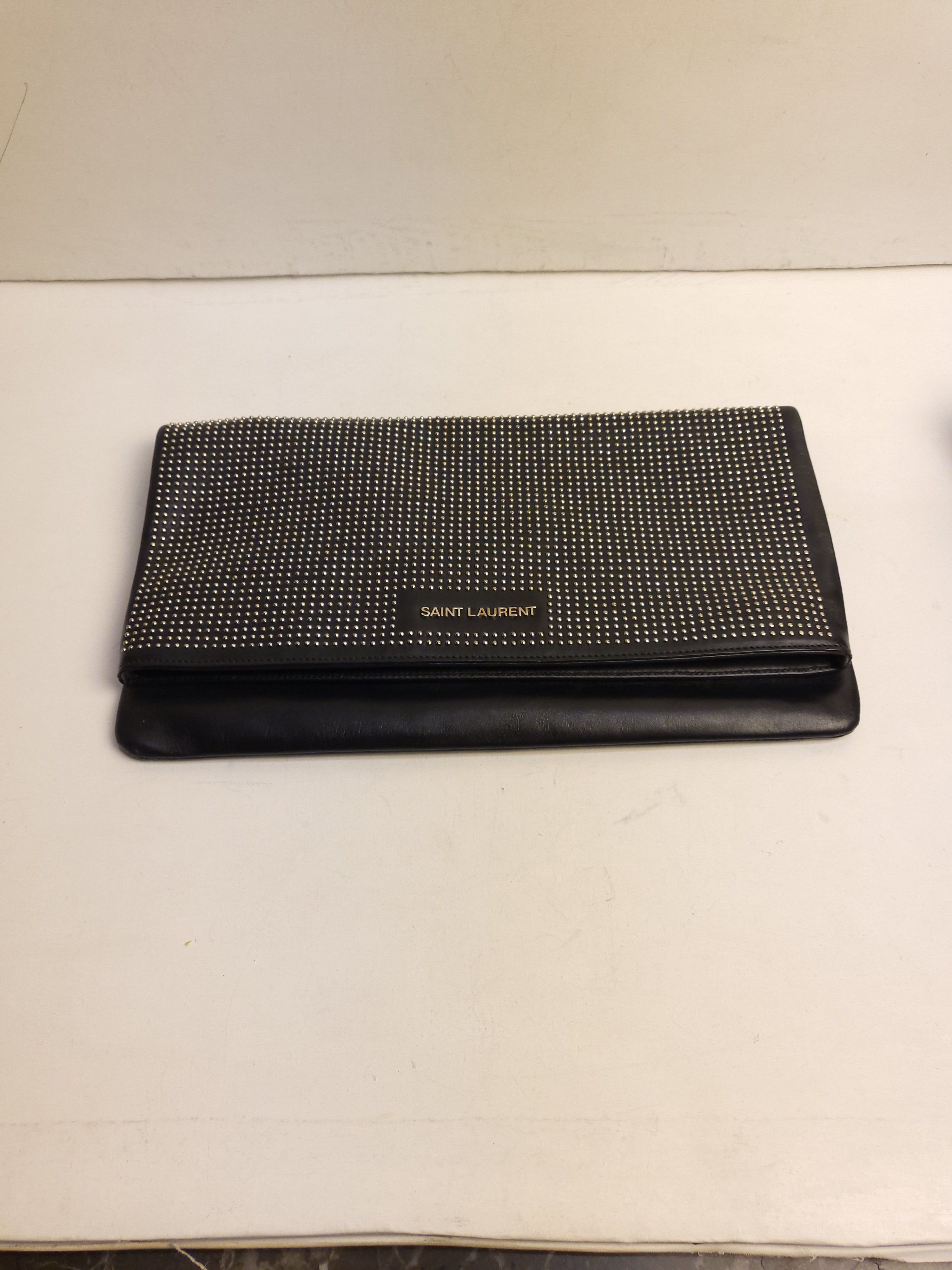 Preowned Saint Laurent black micro-studded clutch bag leather