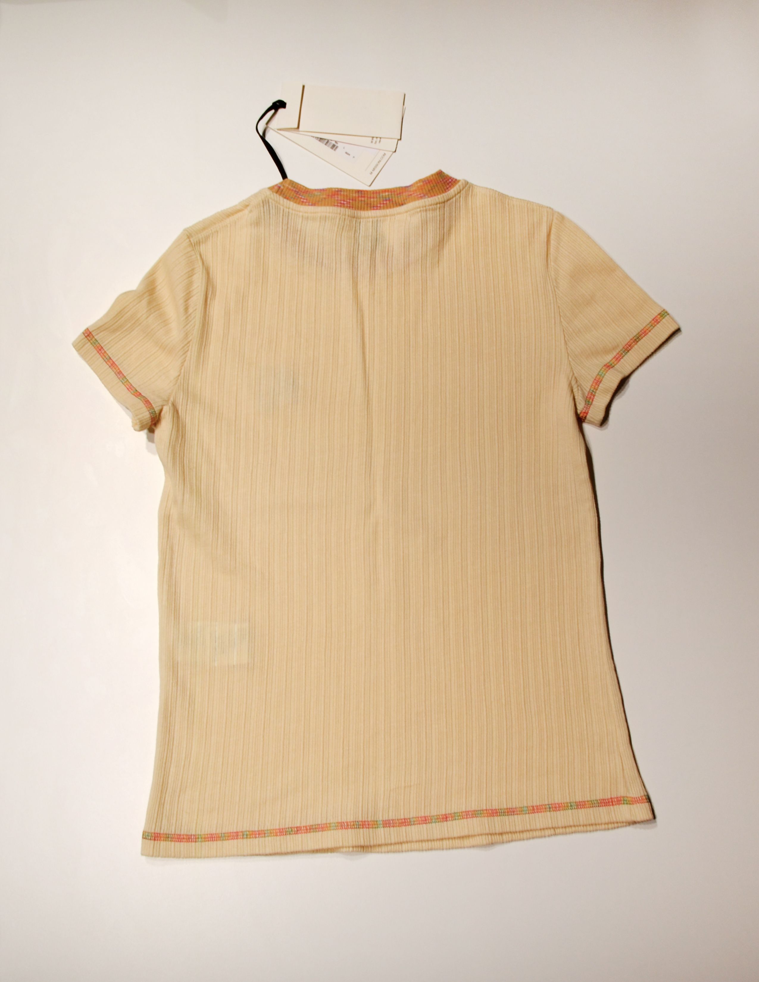 M Missoni Ribbed T-Shirt Size L Beige with colorful details cotton