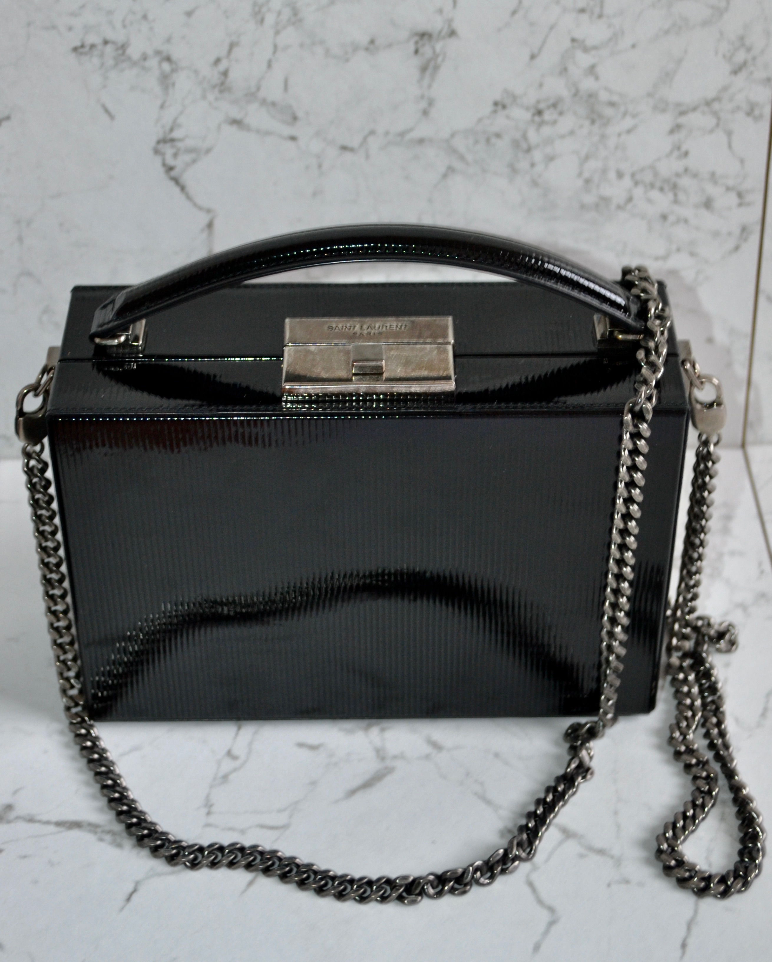 Saint Laurent Black Patent Leather Top Handle Bag