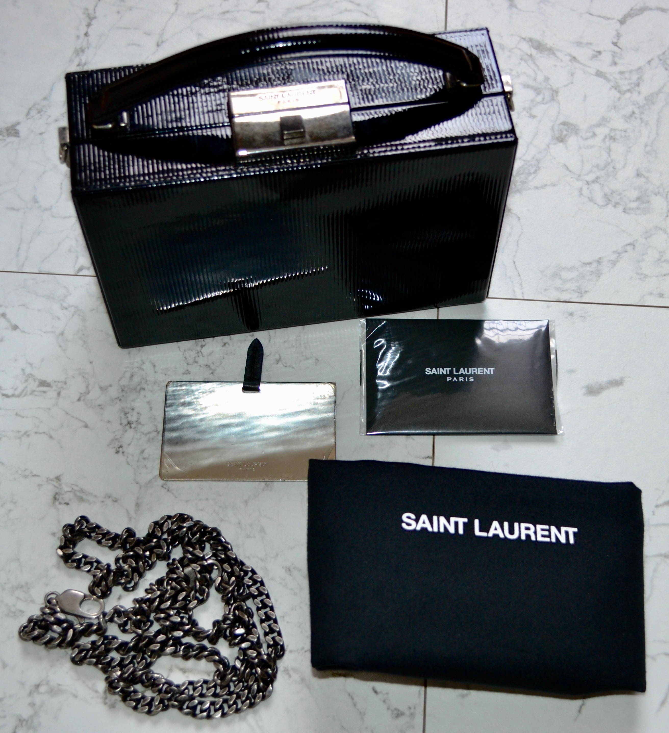 Saint Laurent Black Patent Leather Top Handle Bag